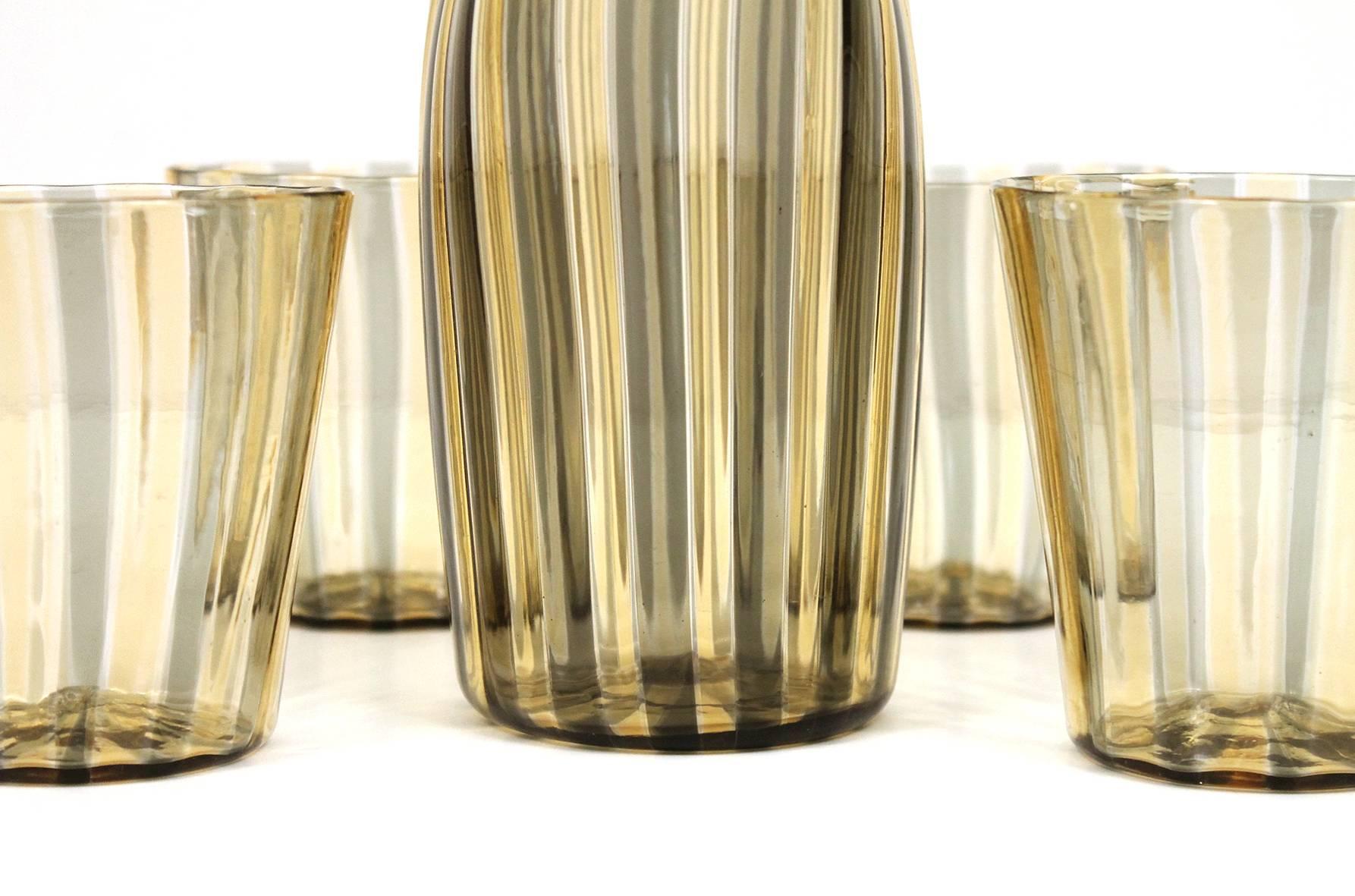 Gio Ponti for Venini “A Canne” Glass Pitcher and Glasses 1