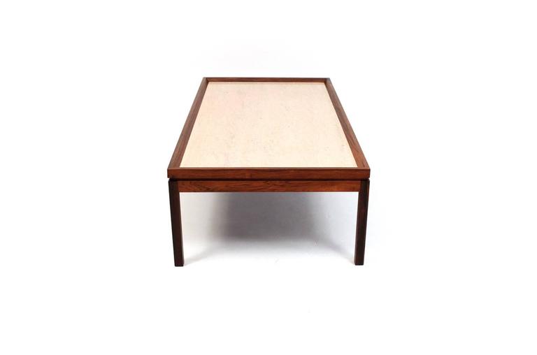Danish Rosewood and Travertine Coffee Table In Excellent Condition In Waltham, MA
