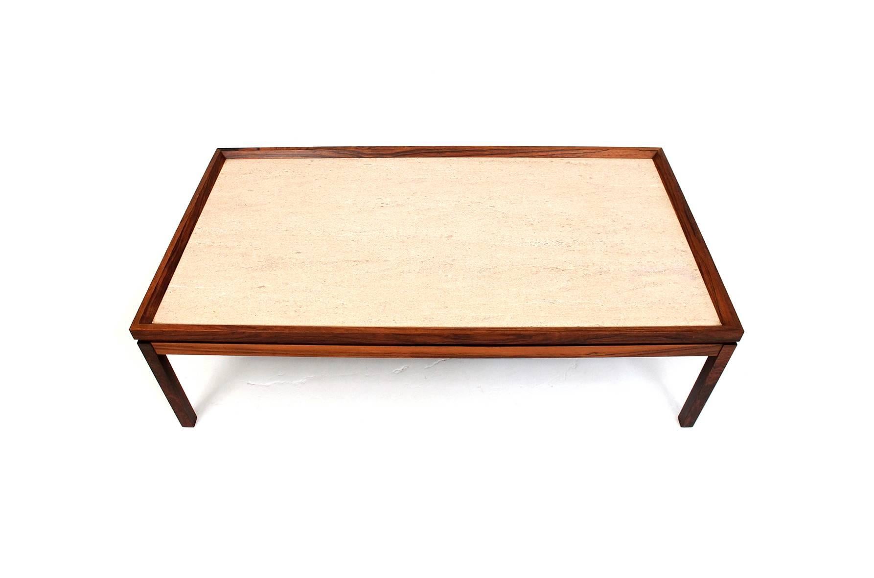 Mid-20th Century Danish Rosewood and Travertine Coffee Table