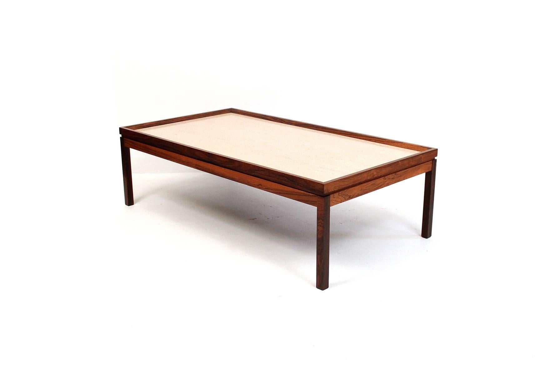 Scandinavian Modern Danish Rosewood and Travertine Coffee Table