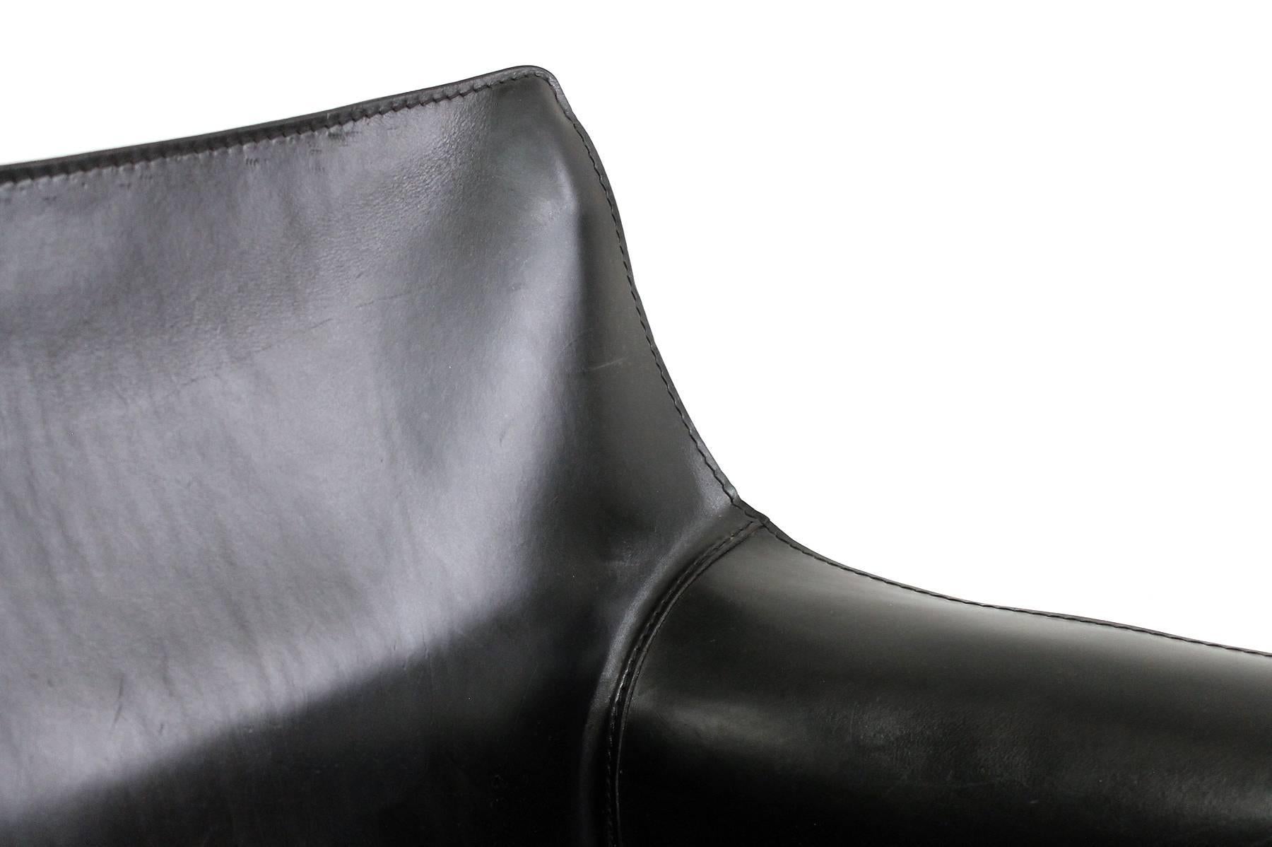 Pair of Black Leather Cab Armchairs by Mario Bellini for Cassina 1