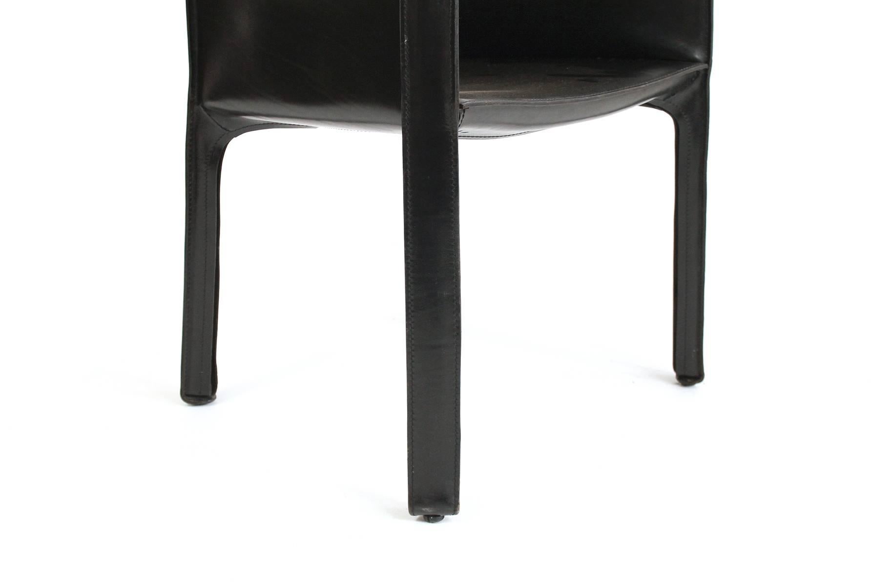 Late 20th Century Pair of Black Leather Cab Armchairs by Mario Bellini for Cassina
