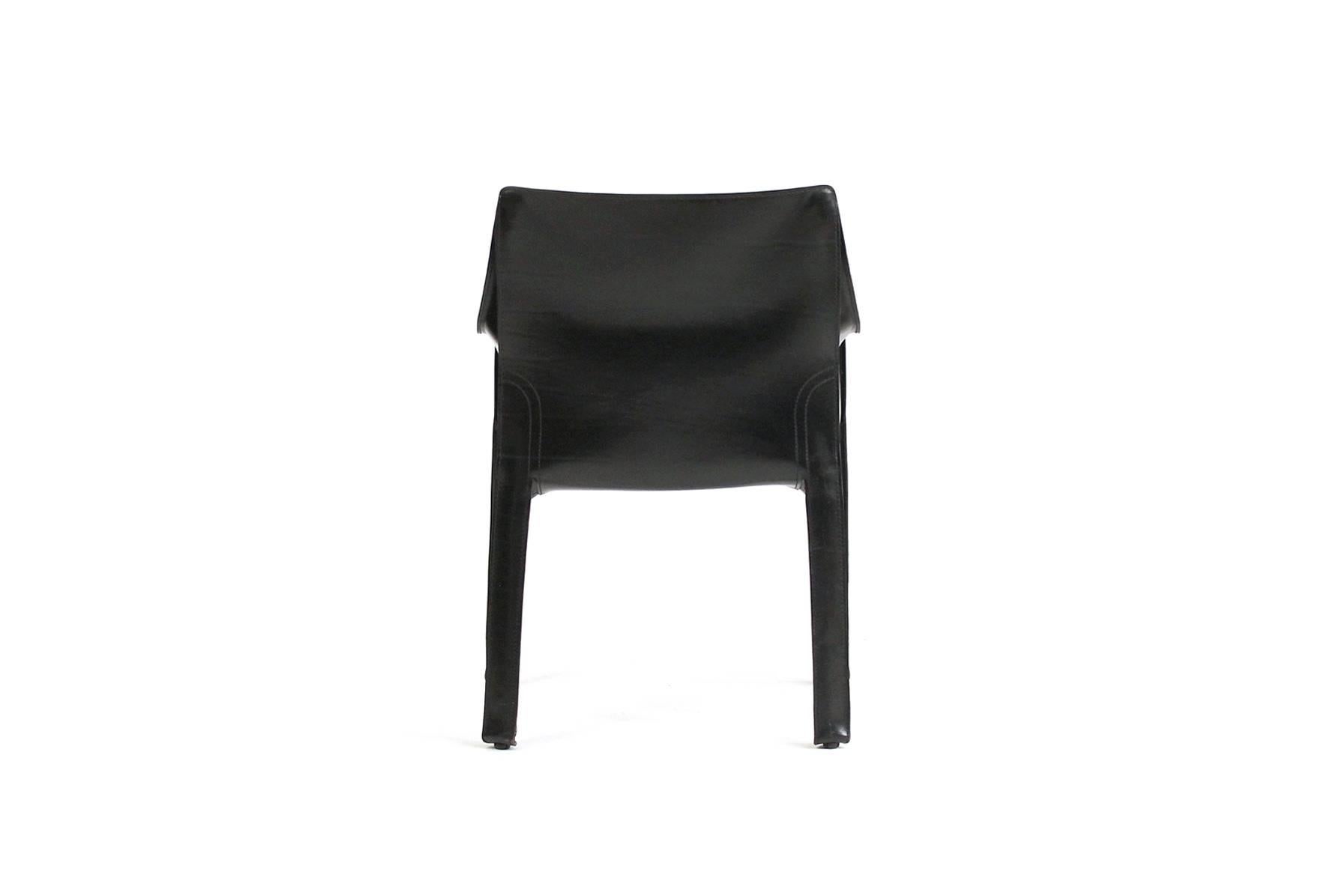 Italian Pair of Black Leather Cab Armchairs by Mario Bellini for Cassina