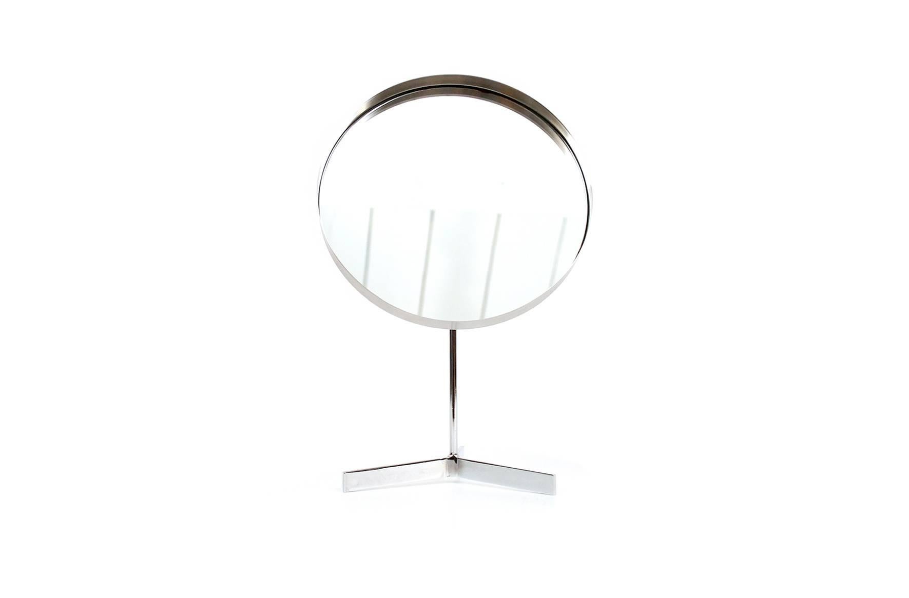 Chrome Adjustable Table Mirror In Excellent Condition In Waltham, MA