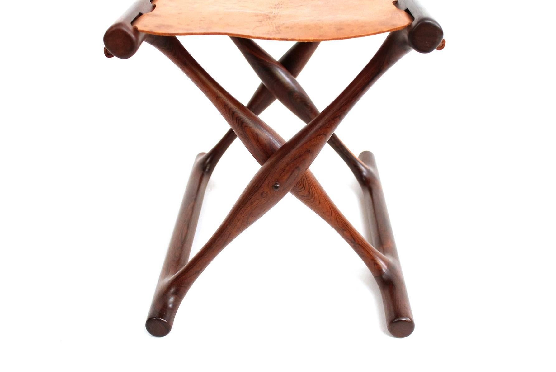 Poul Hundevad Rosewood Table and Folding Leather Stool 3