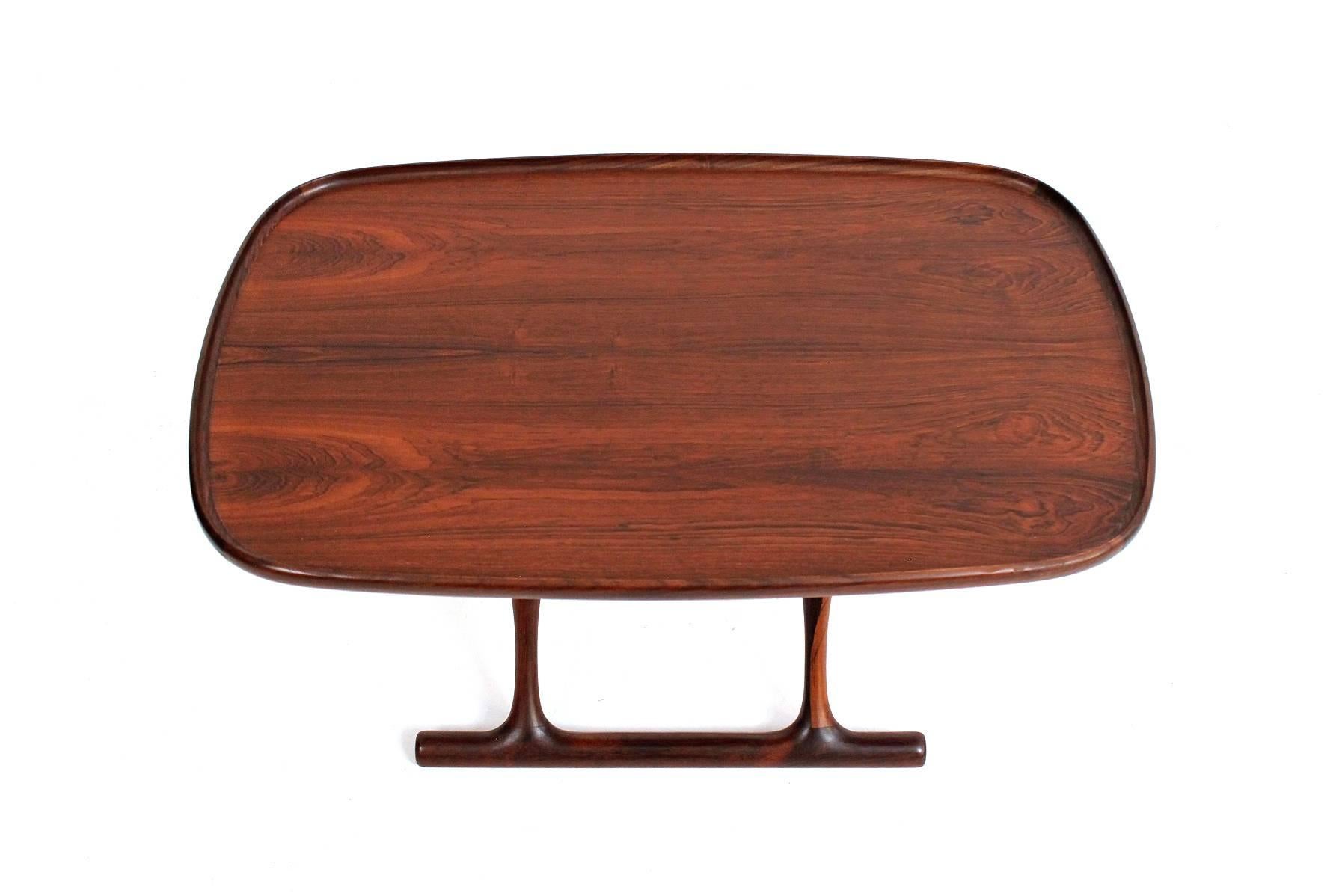 Scandinavian Modern Poul Hundevad Rosewood Table and Folding Leather Stool