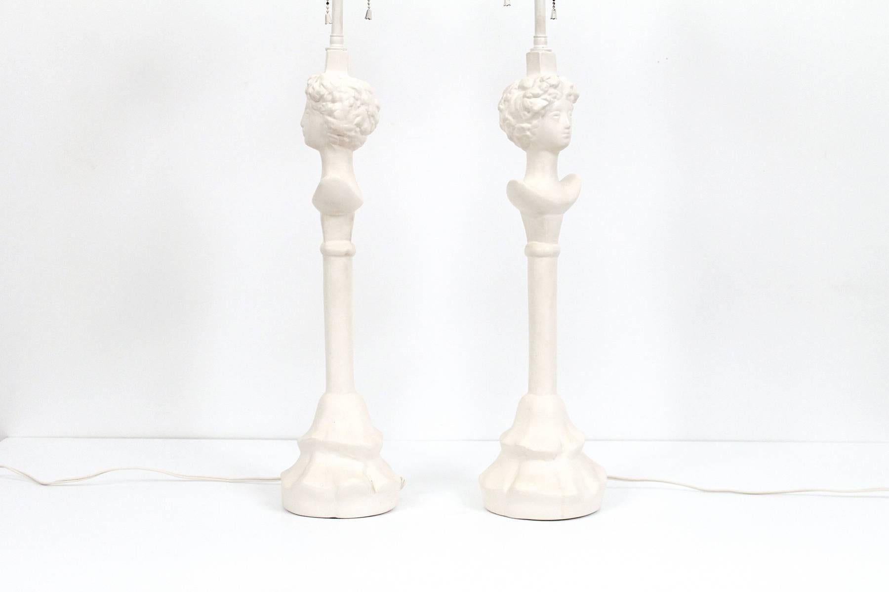 American Pair of Figural Plaster Lamps after Giacometti