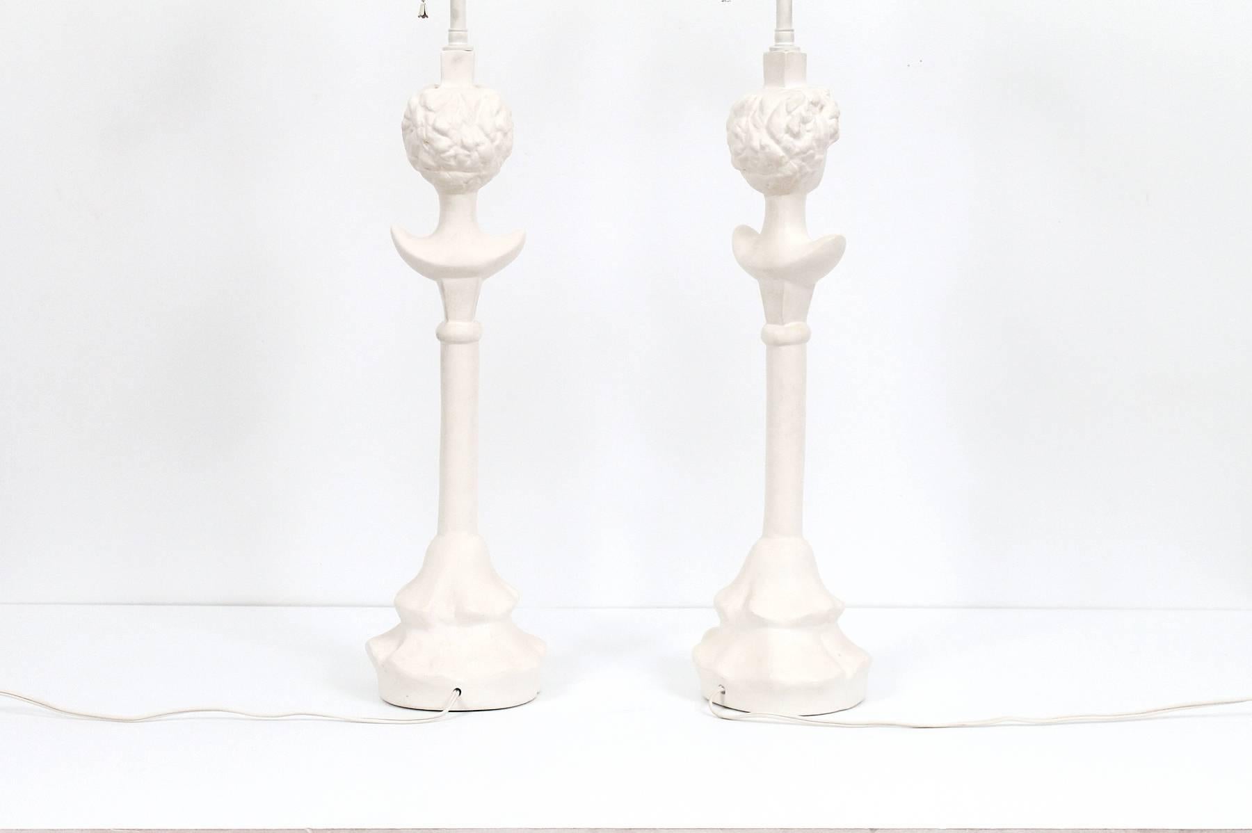 Pair of Figural Plaster Lamps after Giacometti In Excellent Condition In Waltham, MA