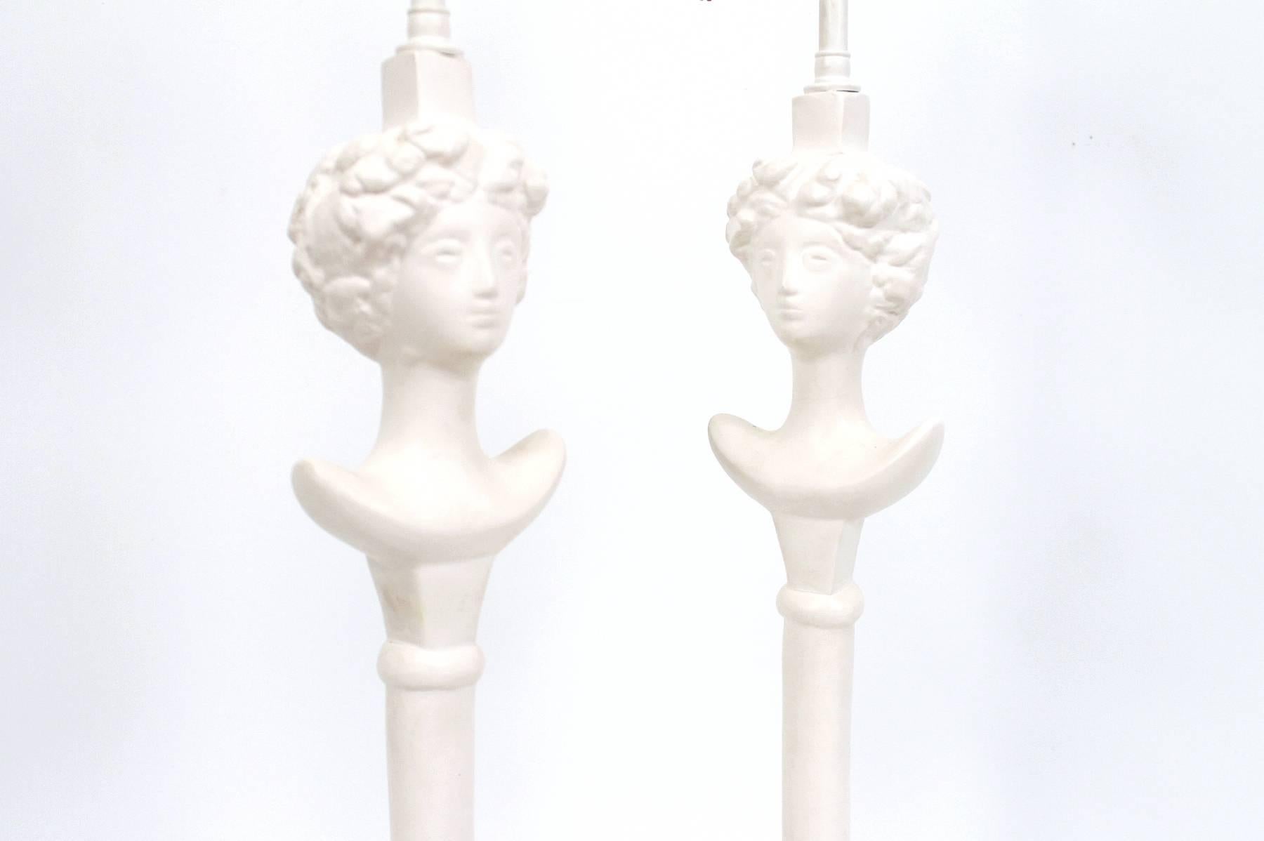 Linen Pair of Figural Plaster Lamps after Giacometti