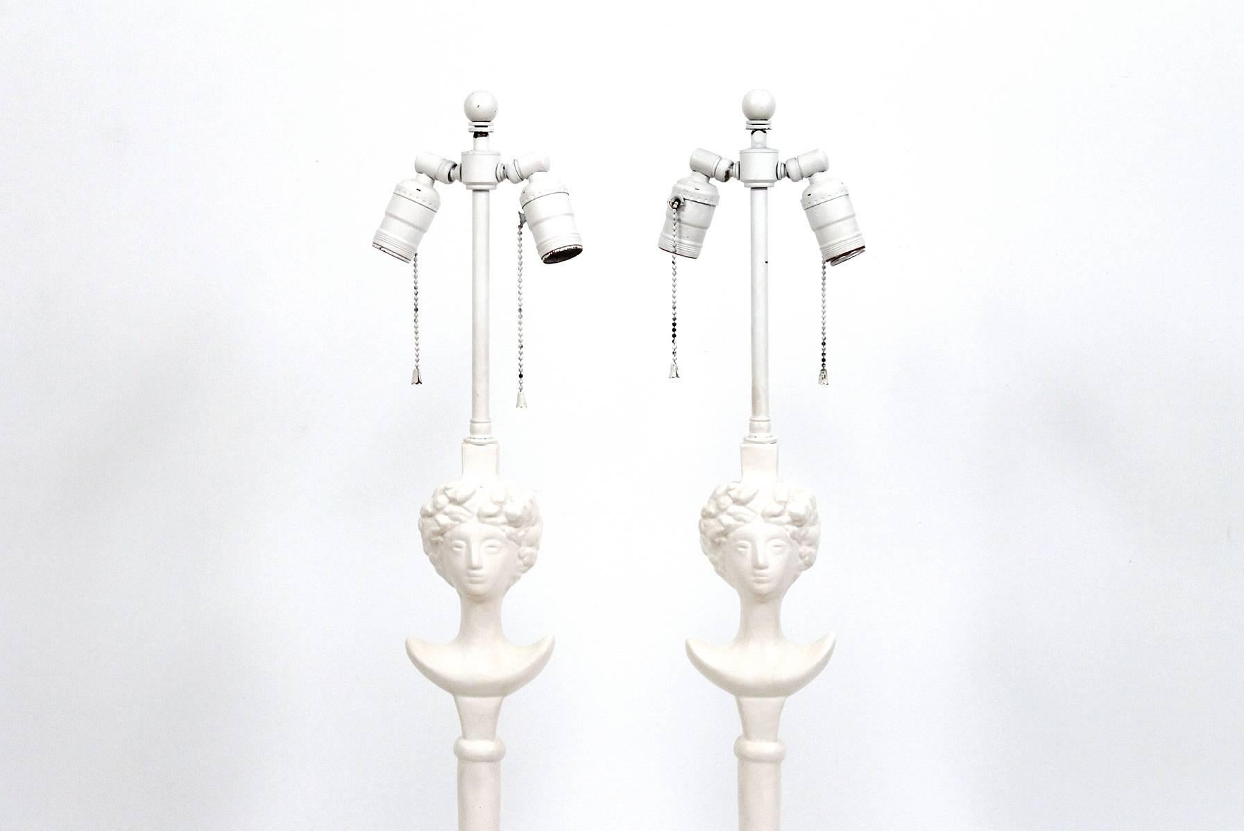 Pair of Figural Plaster Lamps after Giacometti 2