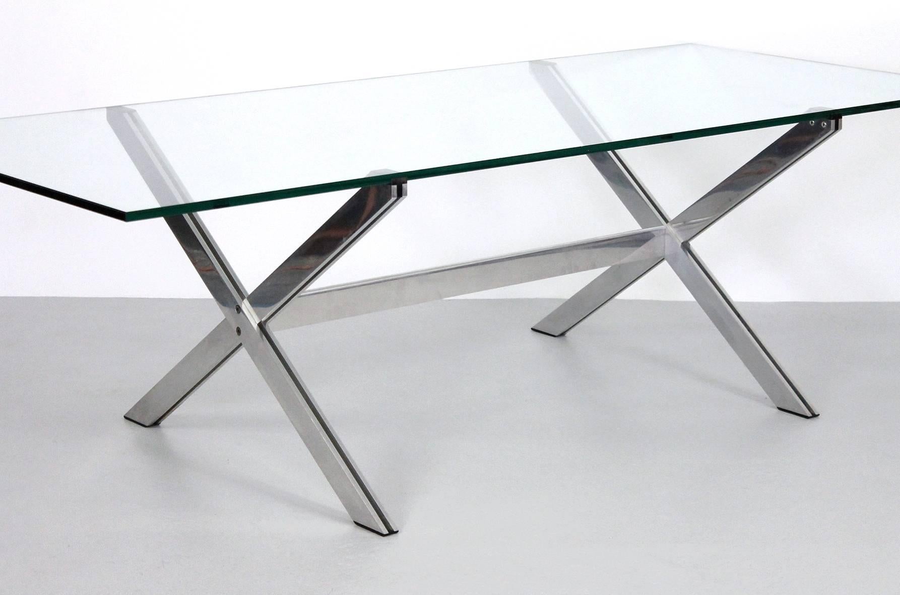 Mid-Century Modern Large Aluminium and Glass Dining Table by John Vesey