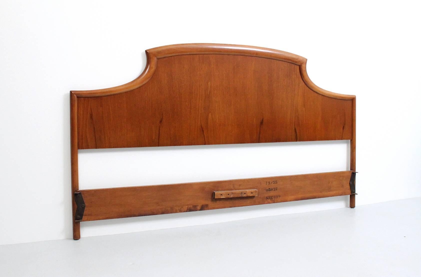 King-size headboard designed by T. H. Robsjohn-Gibbings for Widdicomb. Wonderfully sculptural and seldom seen headboard by this designer. Please see our listing for the dresser from this line.