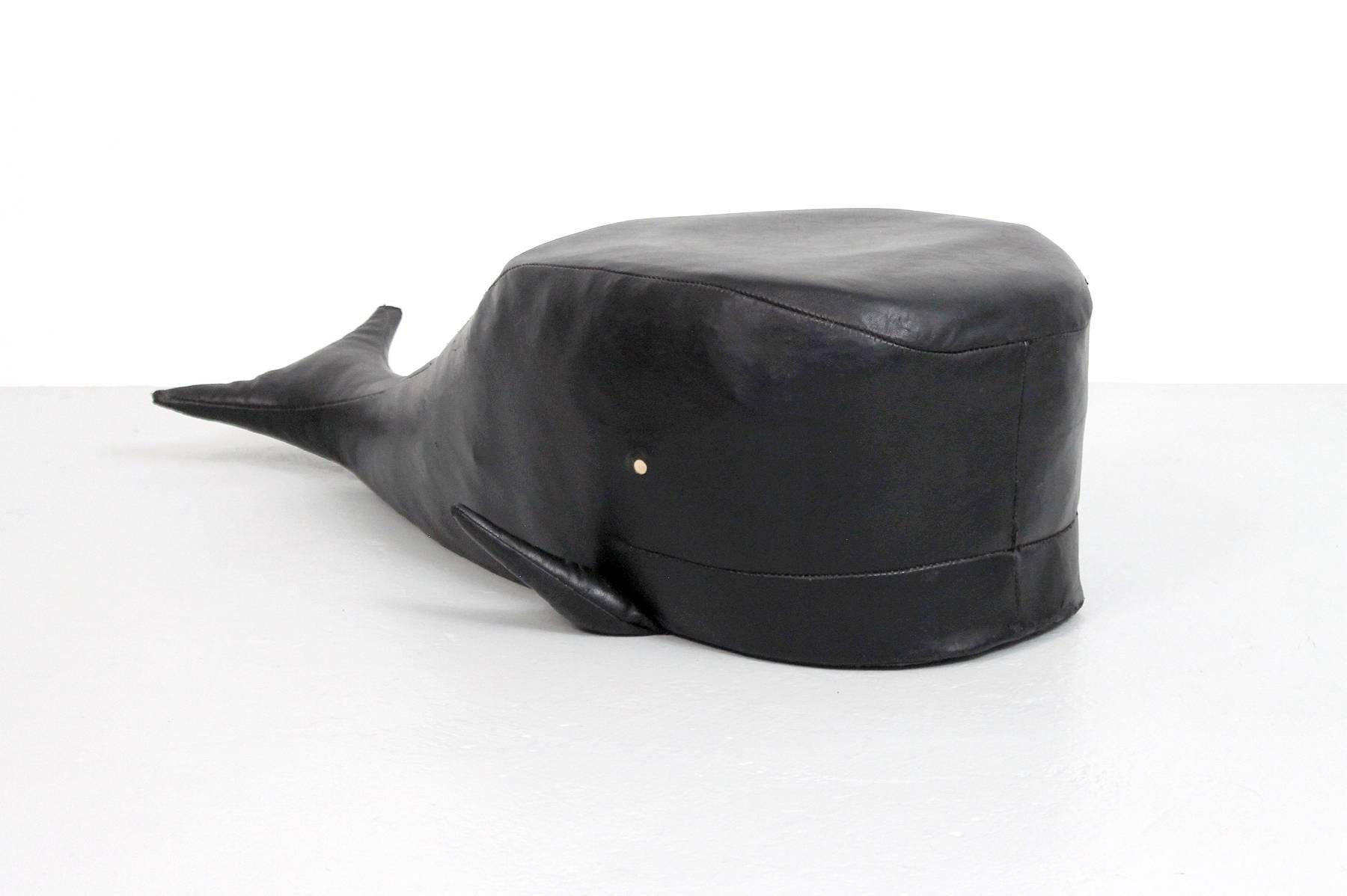 English Black Leather Whale Ottoman