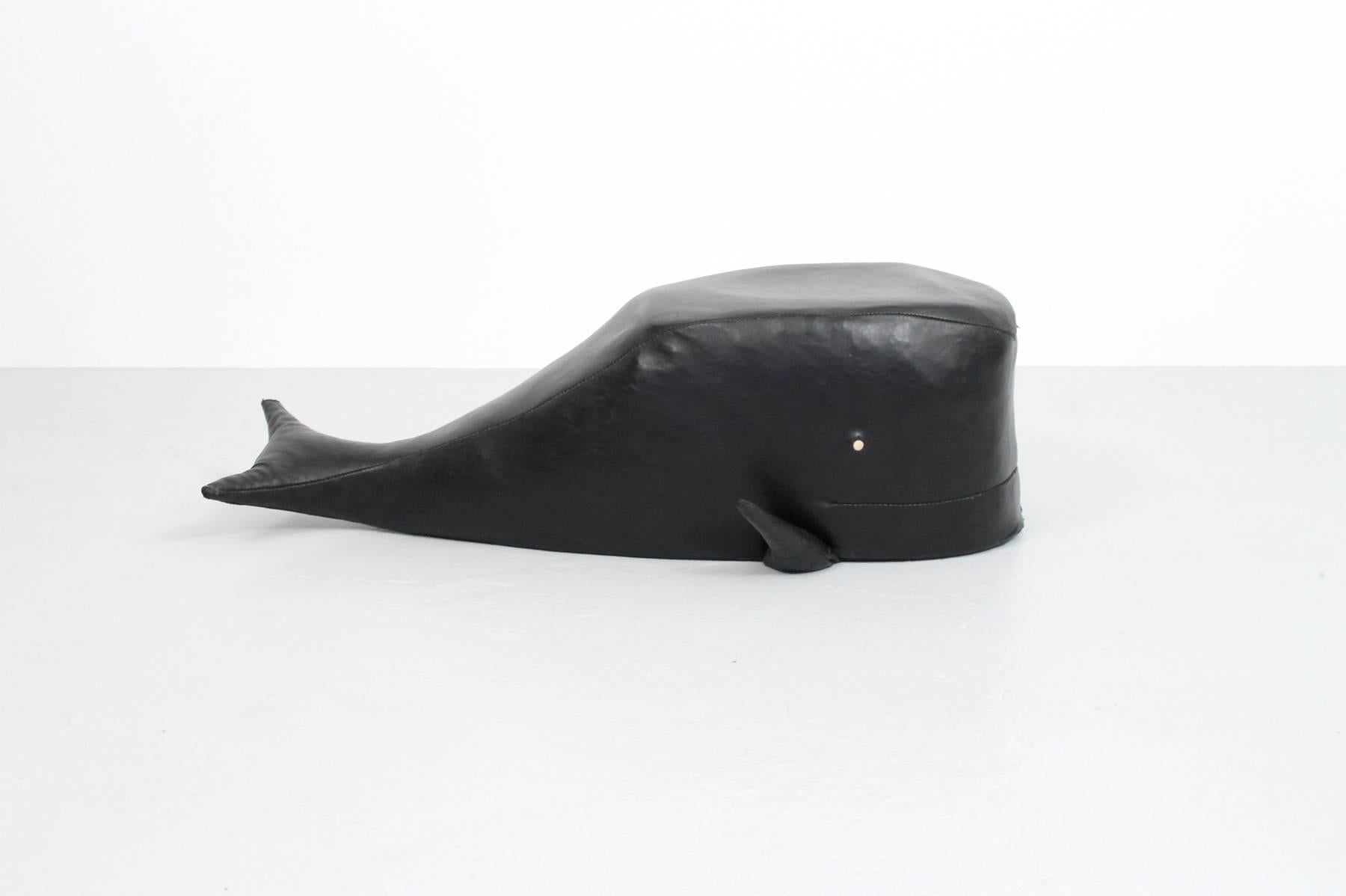 Black Leather Whale Ottoman In Good Condition In Waltham, MA