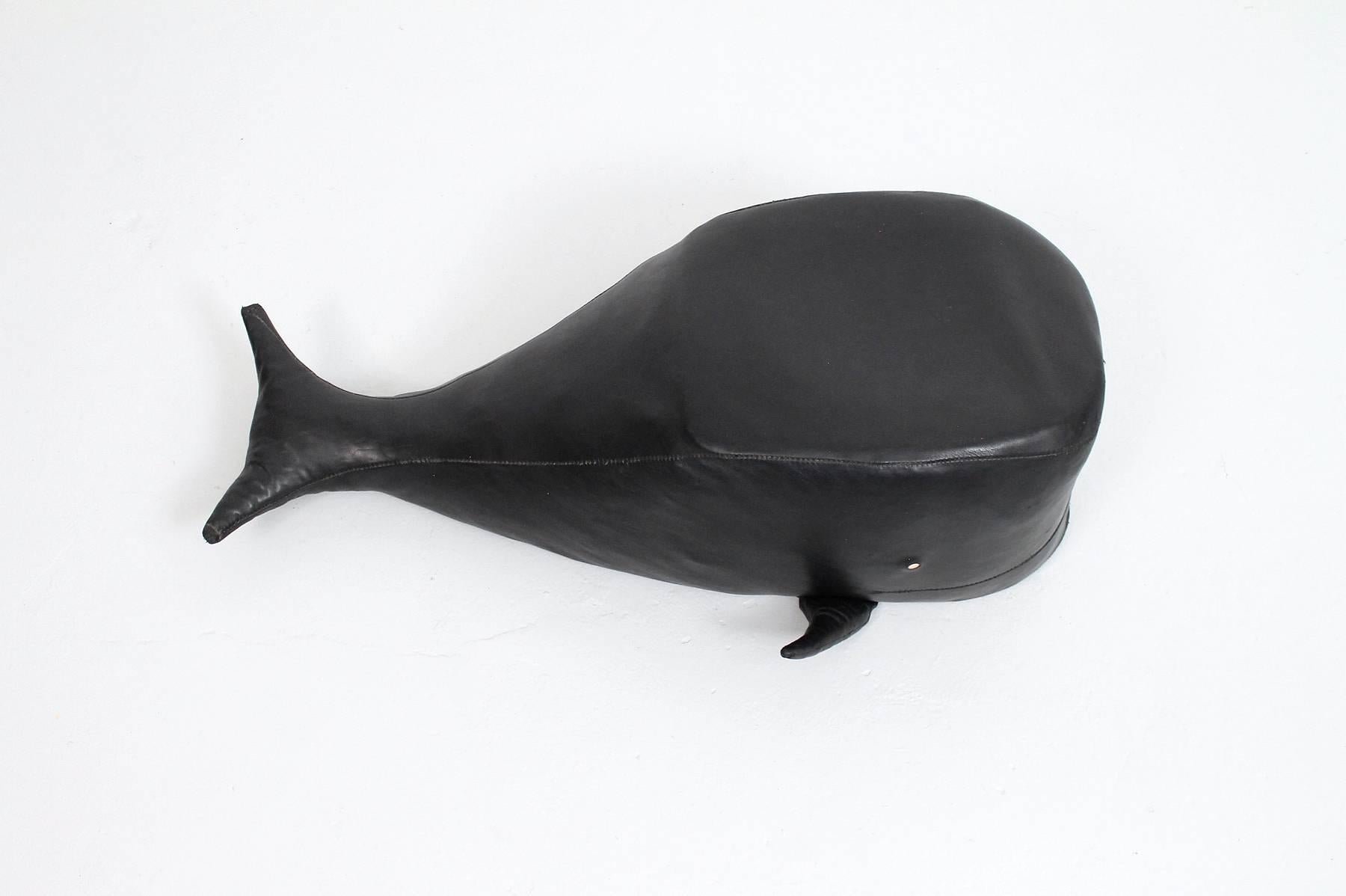 Mid-20th Century Black Leather Whale Ottoman