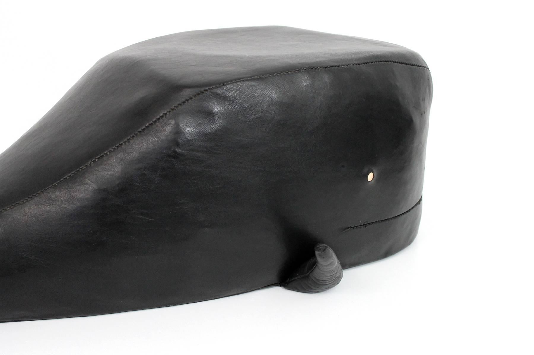 Black Leather Whale Ottoman 1