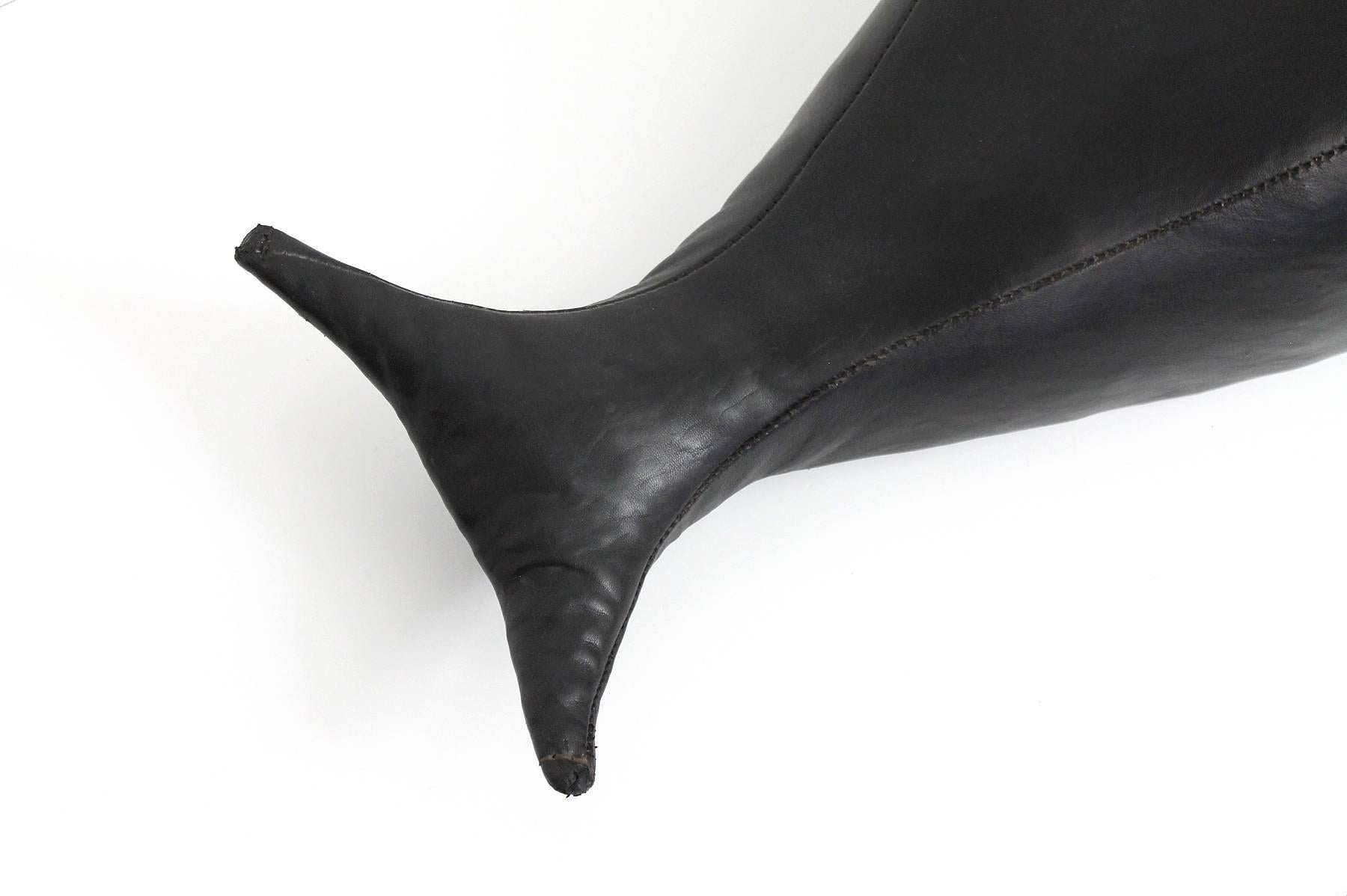 Black Leather Whale Ottoman 2