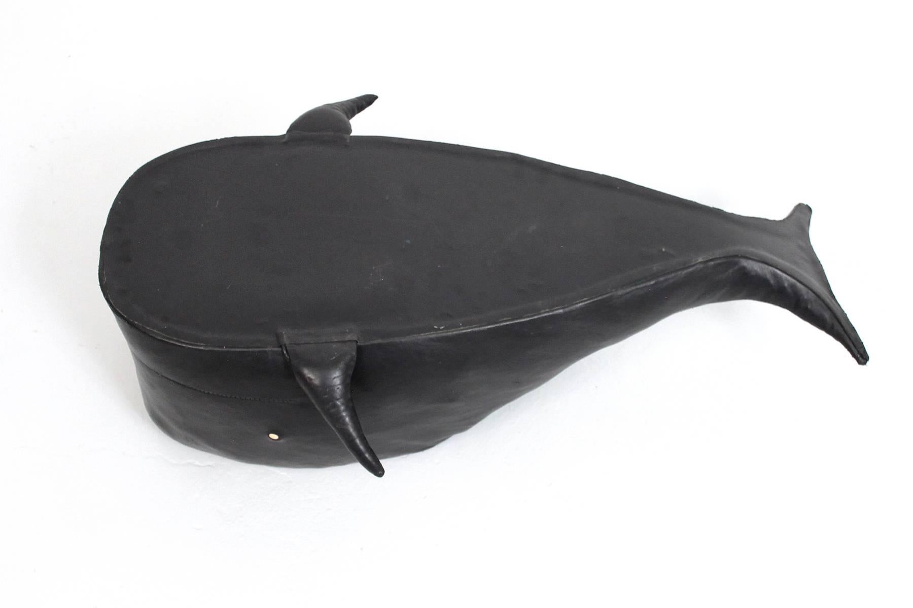 Black Leather Whale Ottoman 4