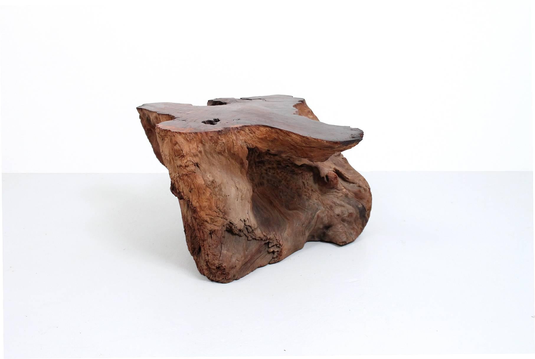 American Burl Wood and Copper Stump Table