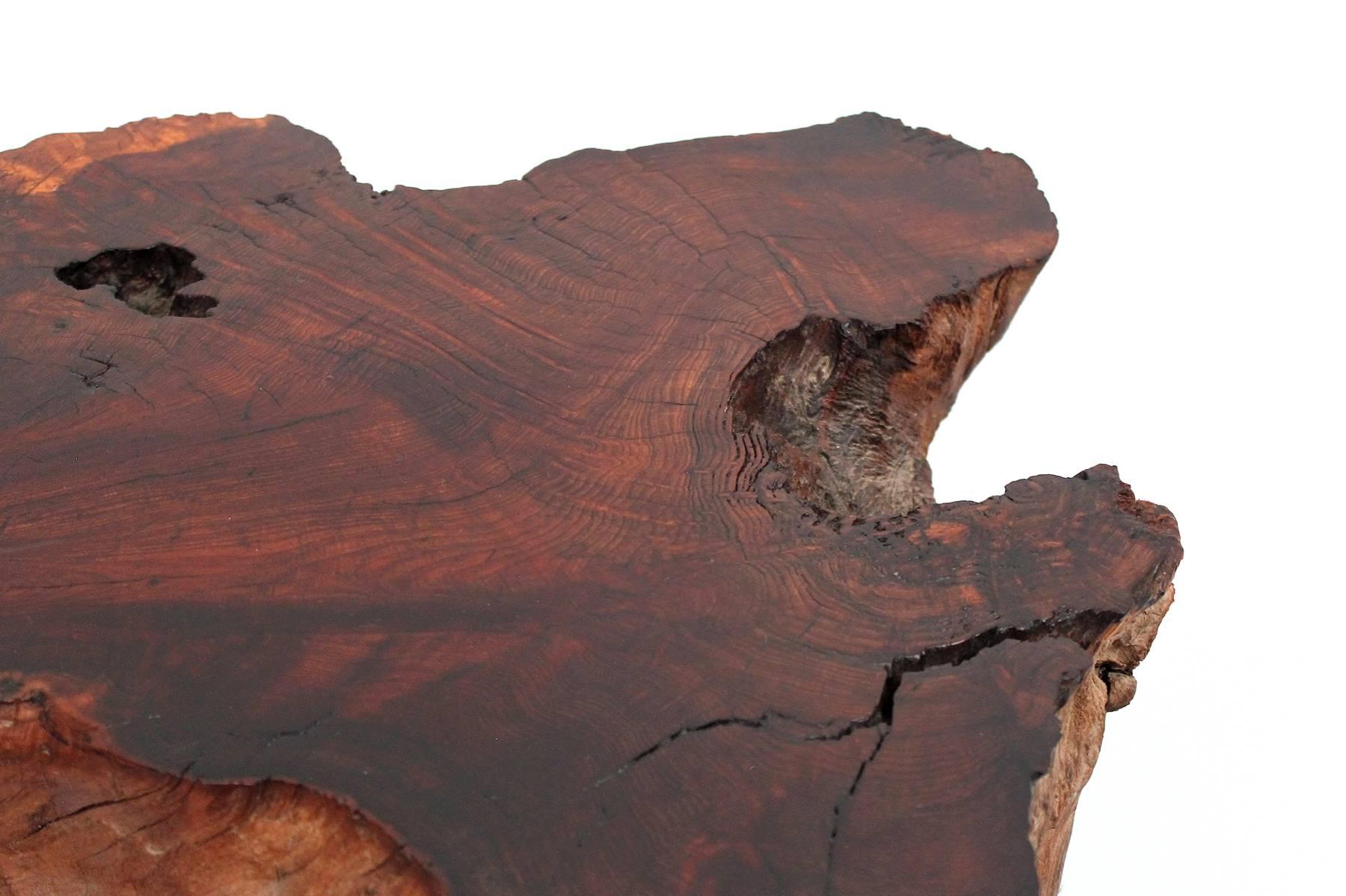 Mid-20th Century Burl Wood and Copper Stump Table