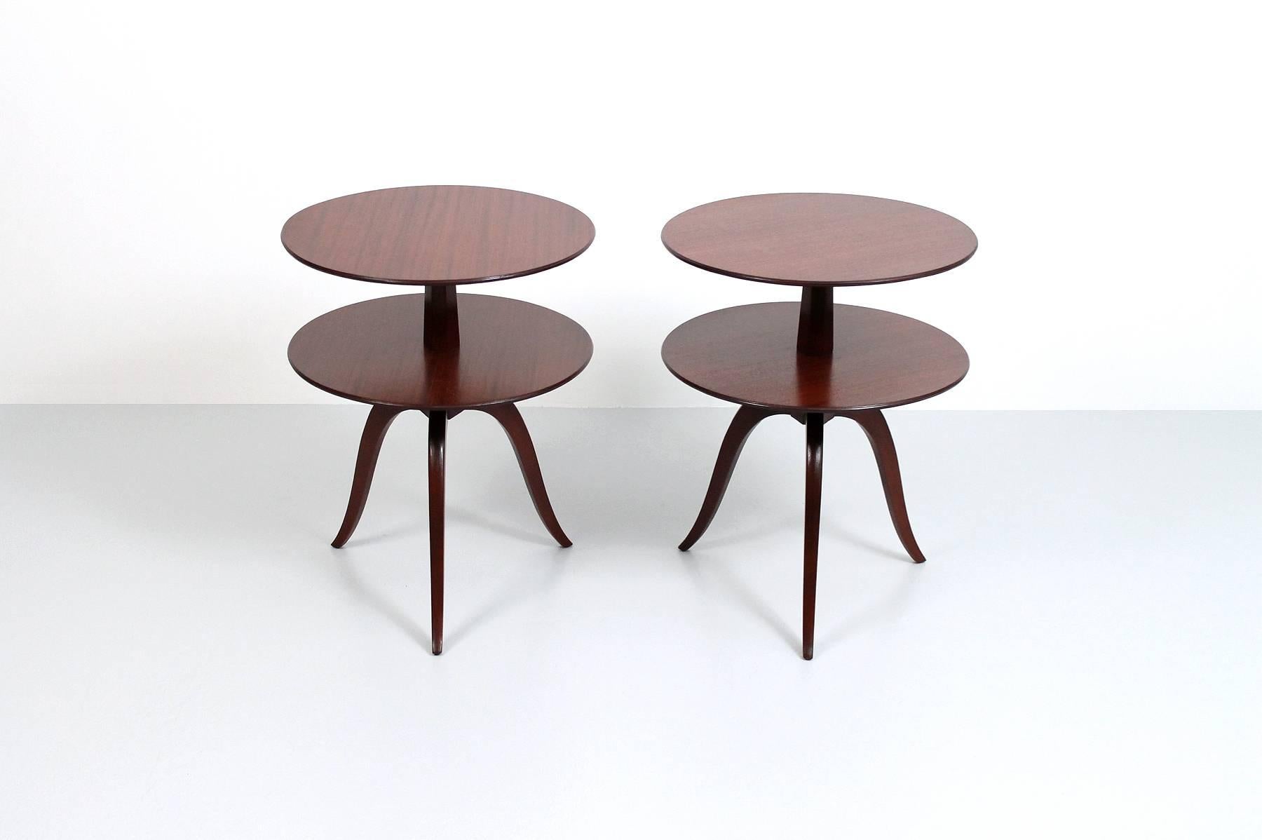 Pair of tiered decorative side tables designed by Paul Frankl for Brown Saltman.