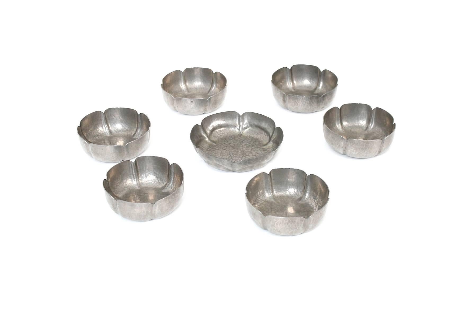 Arts and Crafts Set of George Gebelein Pewter Bowls