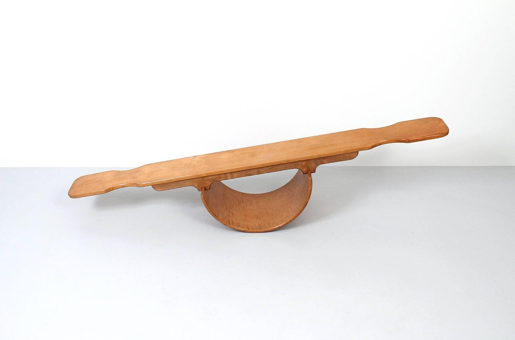 Bentwood Modernist child's seesaw from the 1950s.  Attributed to Creative Playthings.  Graphic and fun sculptural form.