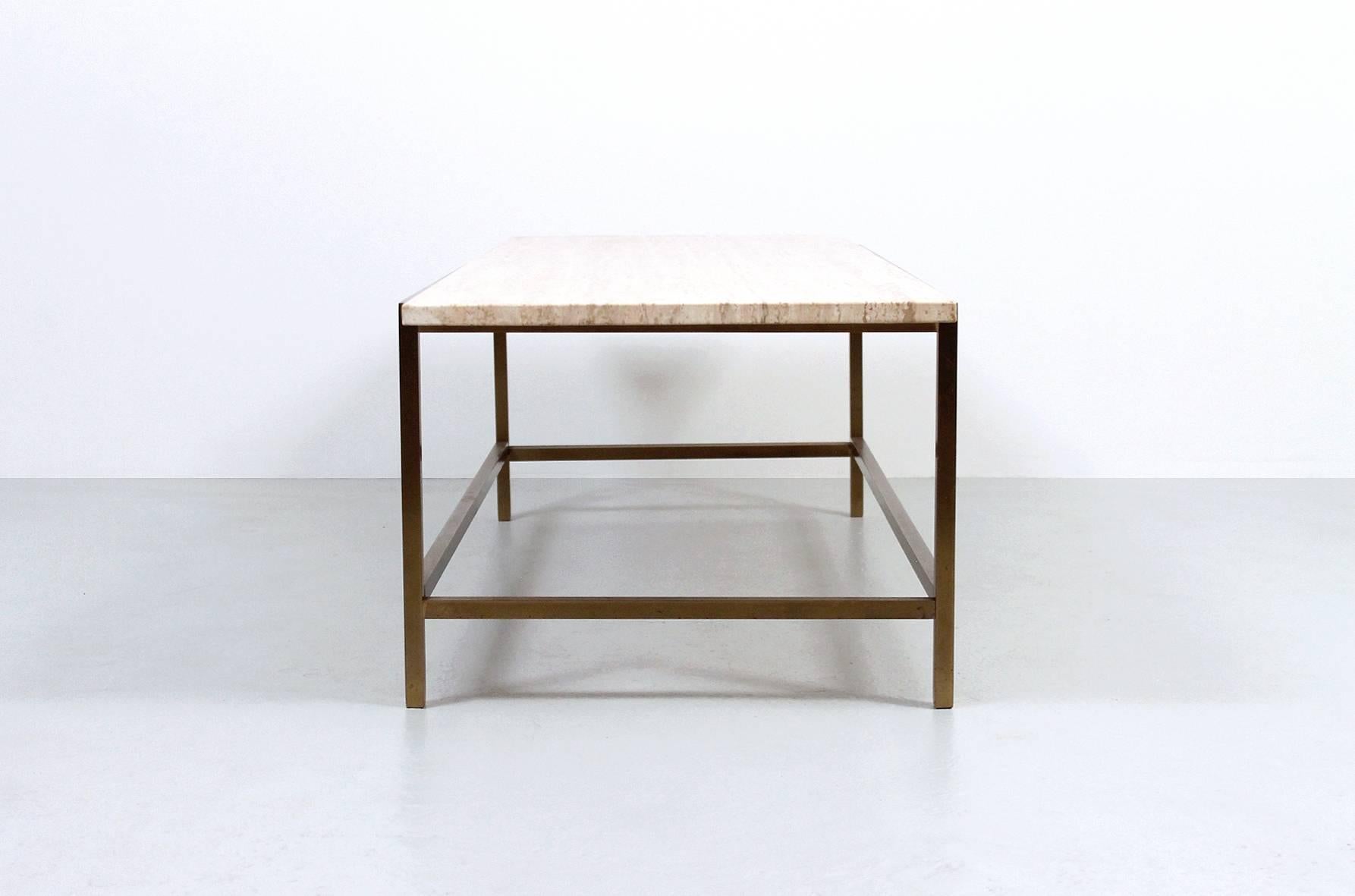 American Brass and Travertine Table by Harvey Probber