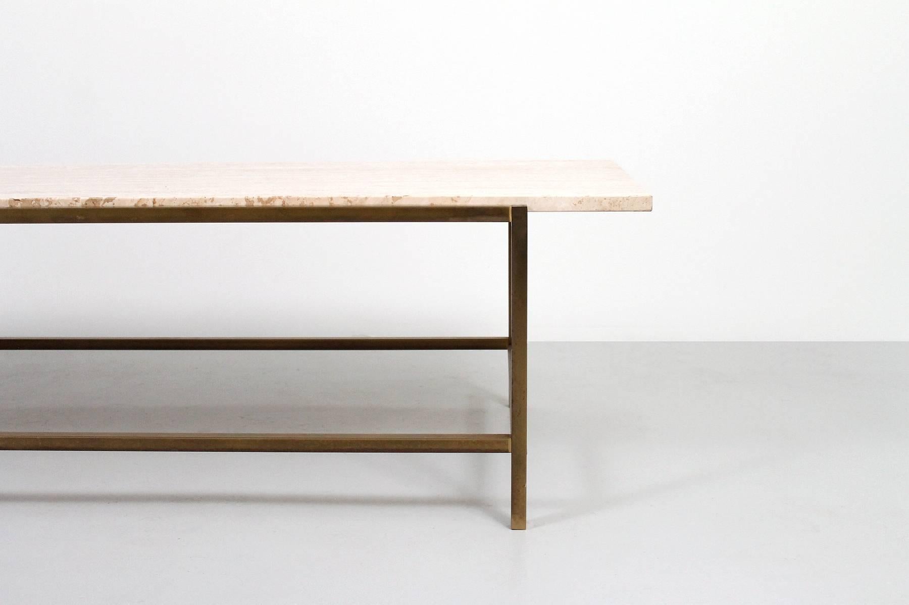 Mid-20th Century Brass and Travertine Table by Harvey Probber