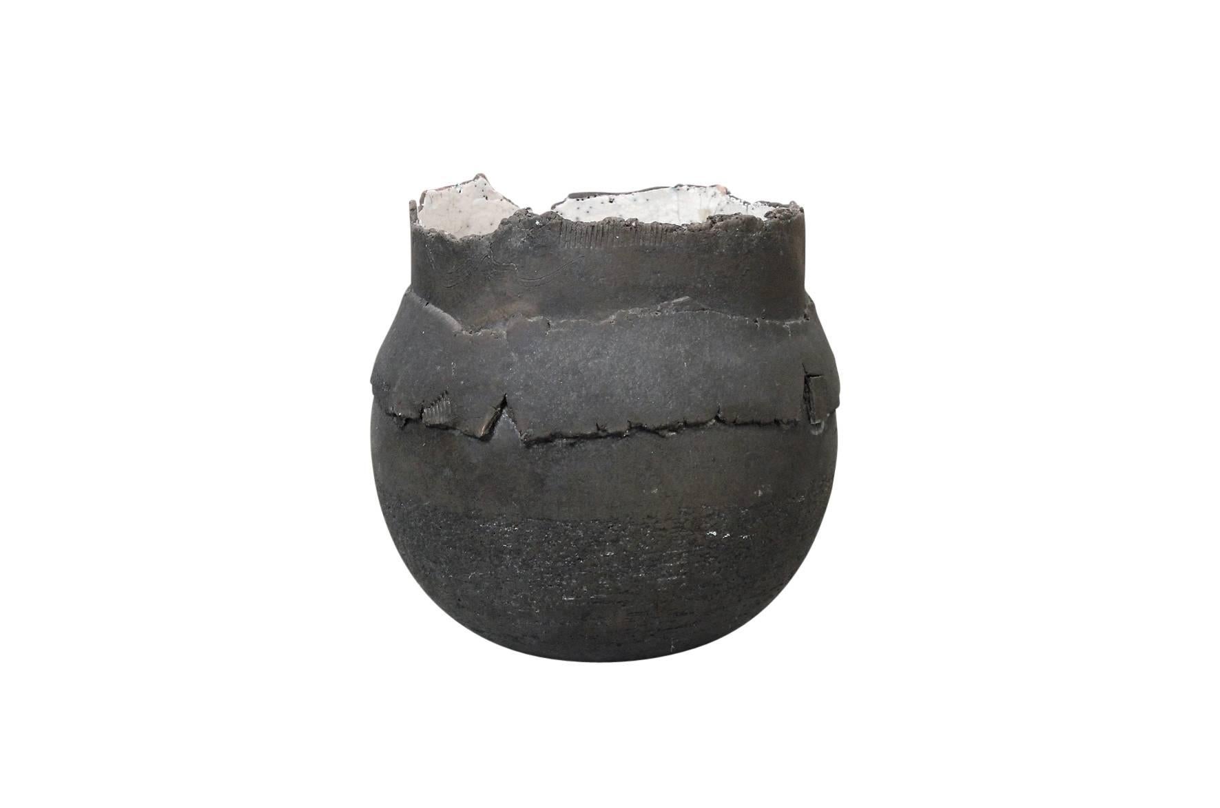 Early 1980s Brutalist Raku vessel by well noted German artist Dieter Balzer. In the 1980s before turning to painting and wood constructions, Balzer did a series of Raku vessels. This work has been confirmed by the artist. Its larger scale and