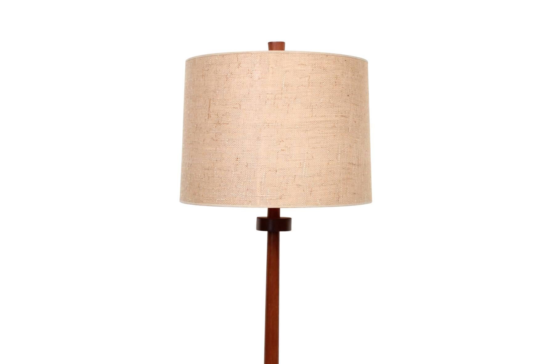 Sculptural walnut and ceramic floor lamp by Jane and Gordon Martz for Marshall Studios. Seldom seen design. Dimensions below are with shade pictured.