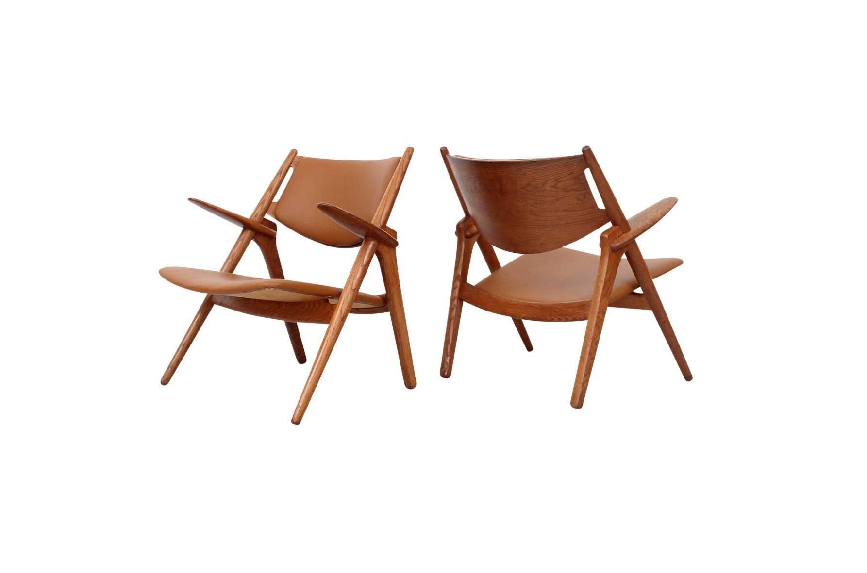 Scandinavian Modern Hans Wegner Sawbuck Lounge Chairs