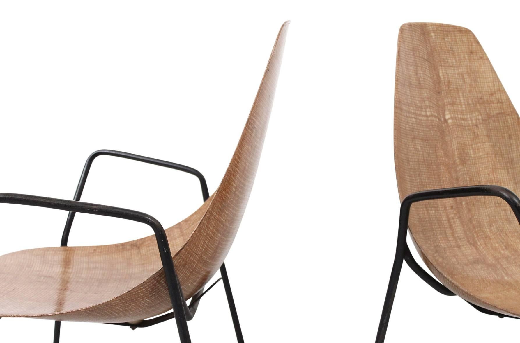 Steel Set of Four Modernist Fiberglass Chairs