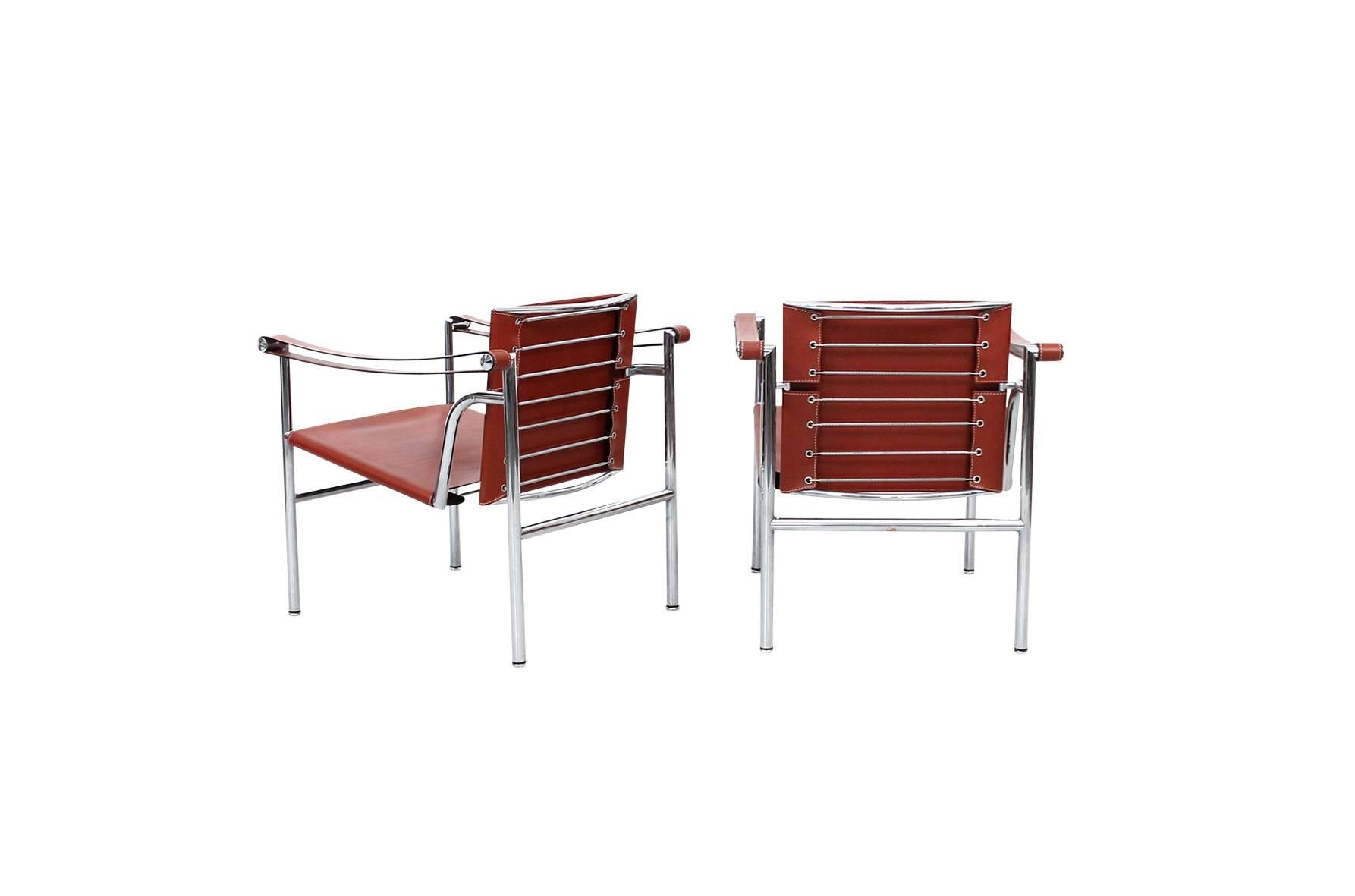 Italian Pair of Le Corbusier LC1 Lounge Chairs for Cassina