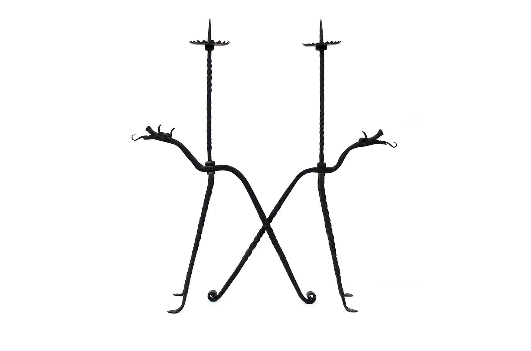Aesthetic Movement Pair of Iron Candlesticks Attributed to Samuel Yellin