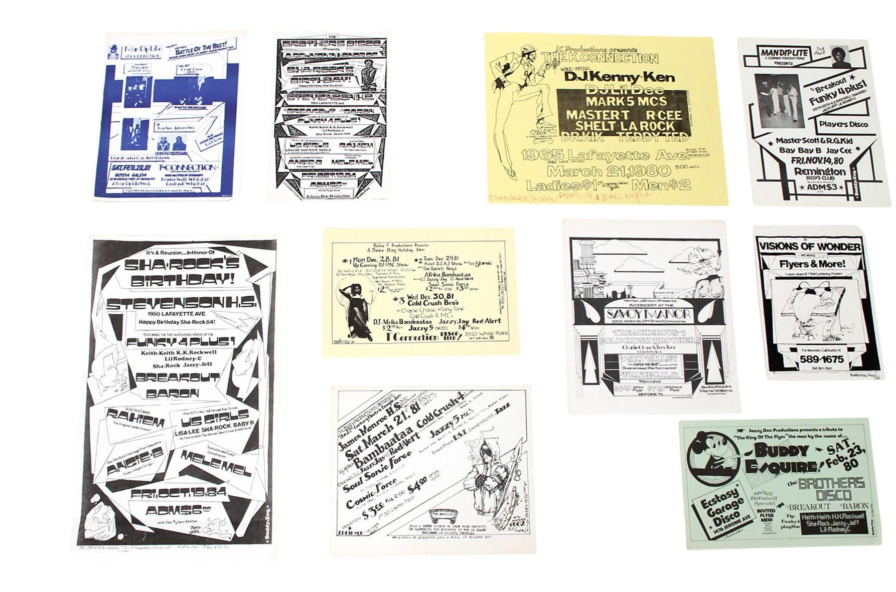 Post-Modern Collection of Early Hip Hop Flyers by Buddy Esquire and Eddie Ed
