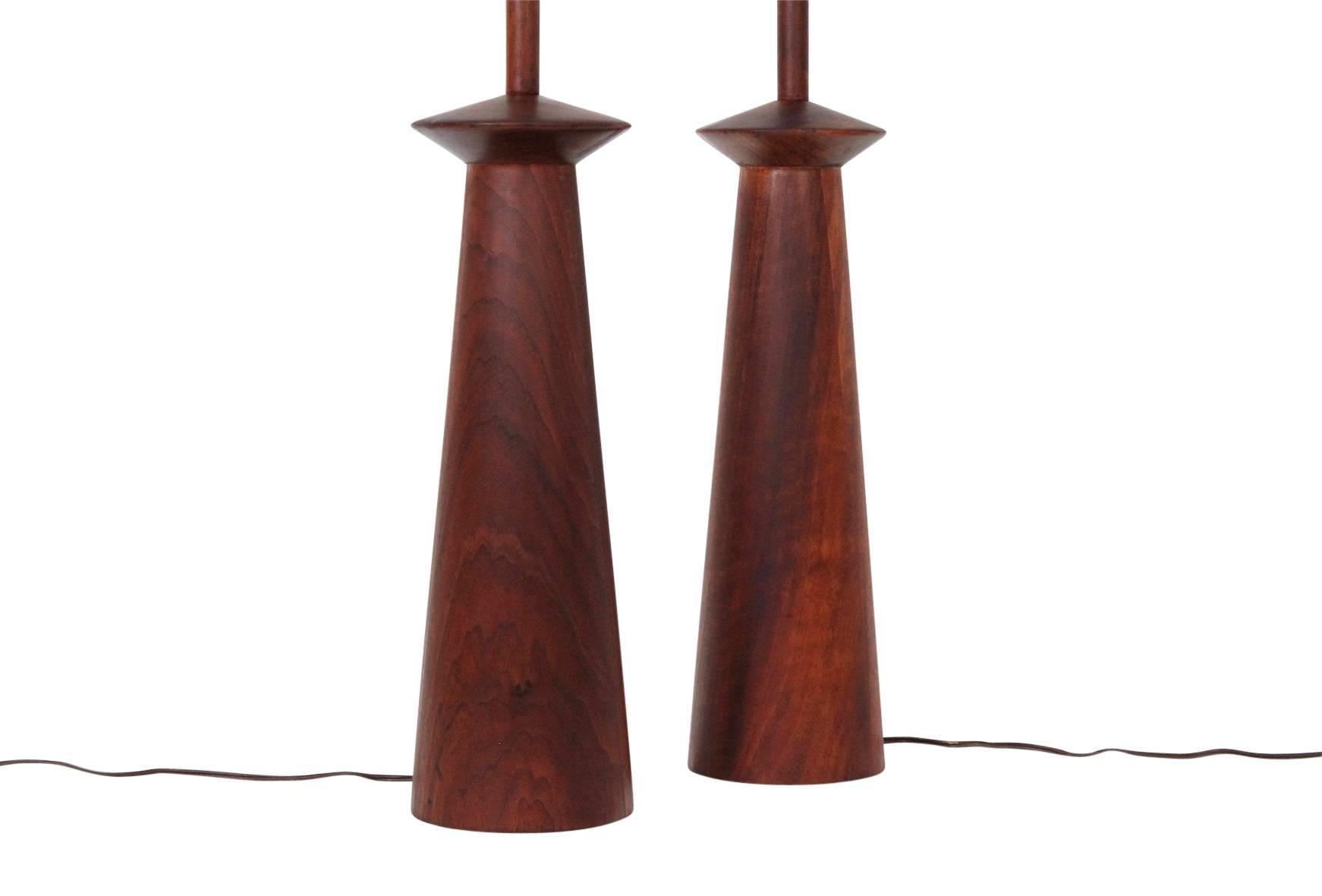 American Pair of Walnut Table Lamps by Martz