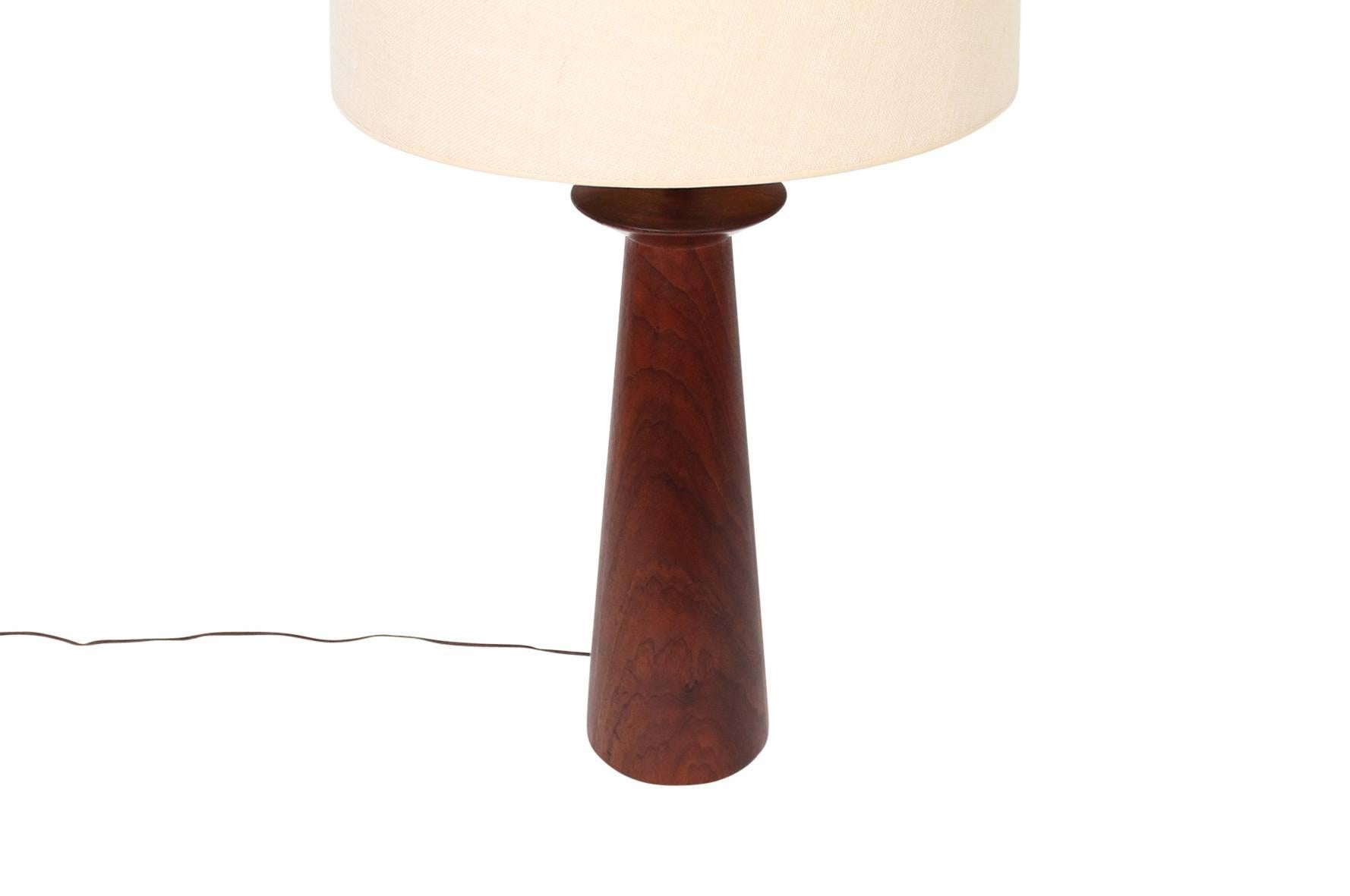 Brass Pair of Walnut Table Lamps by Martz