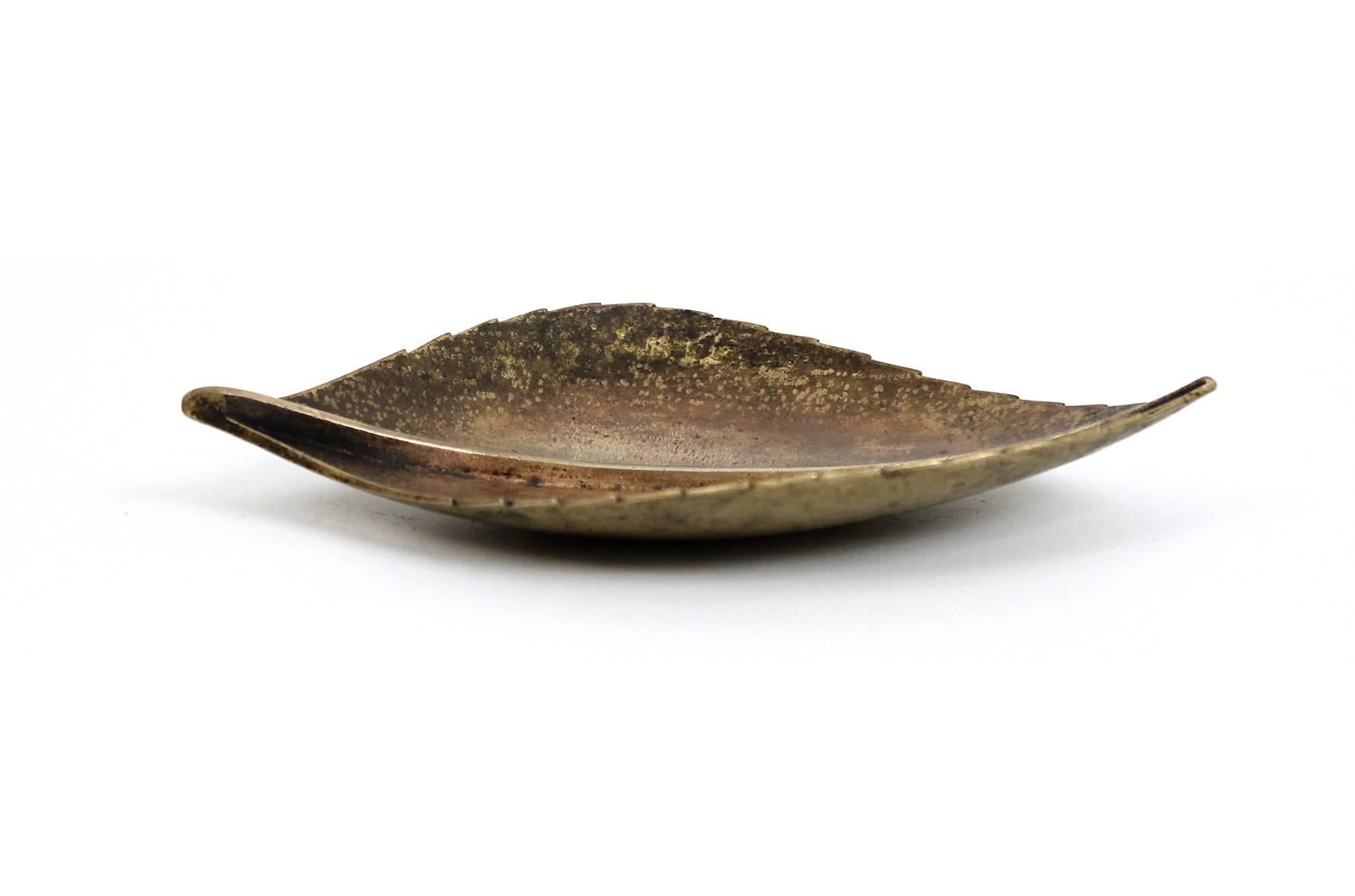 Carl Auböck patinated brass leaf shaped tray. This is model 3178. Signed with Auböck Austria impressed mark to the underside.