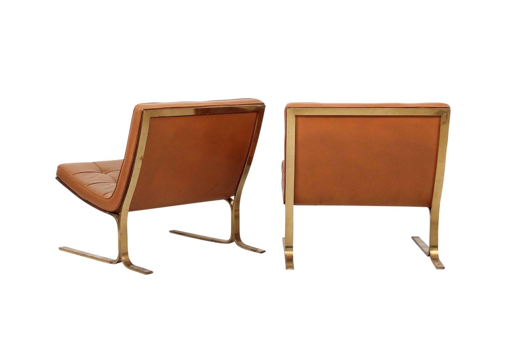 American Pair of Leather Lounge Chairs by Nicos Zographos