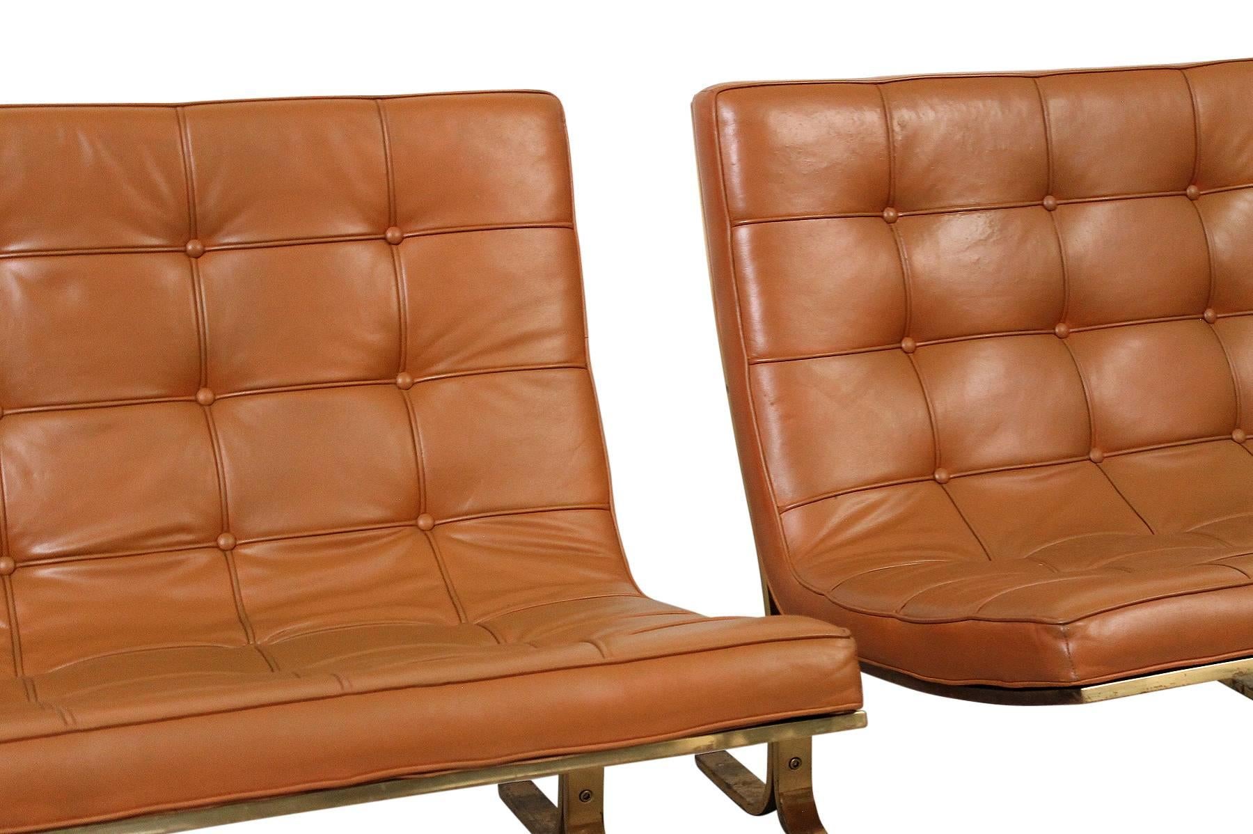 Pair of Leather Lounge Chairs by Nicos Zographos In Good Condition In Waltham, MA