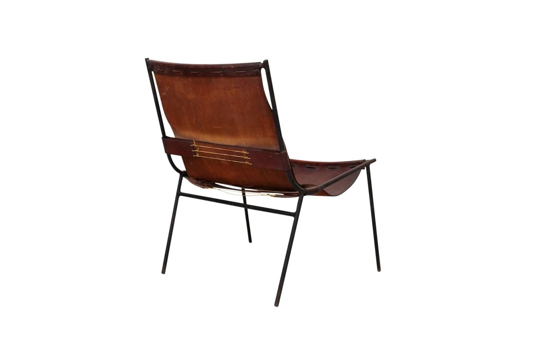 American Gordon Keeler Leather and Iron Sling Chair