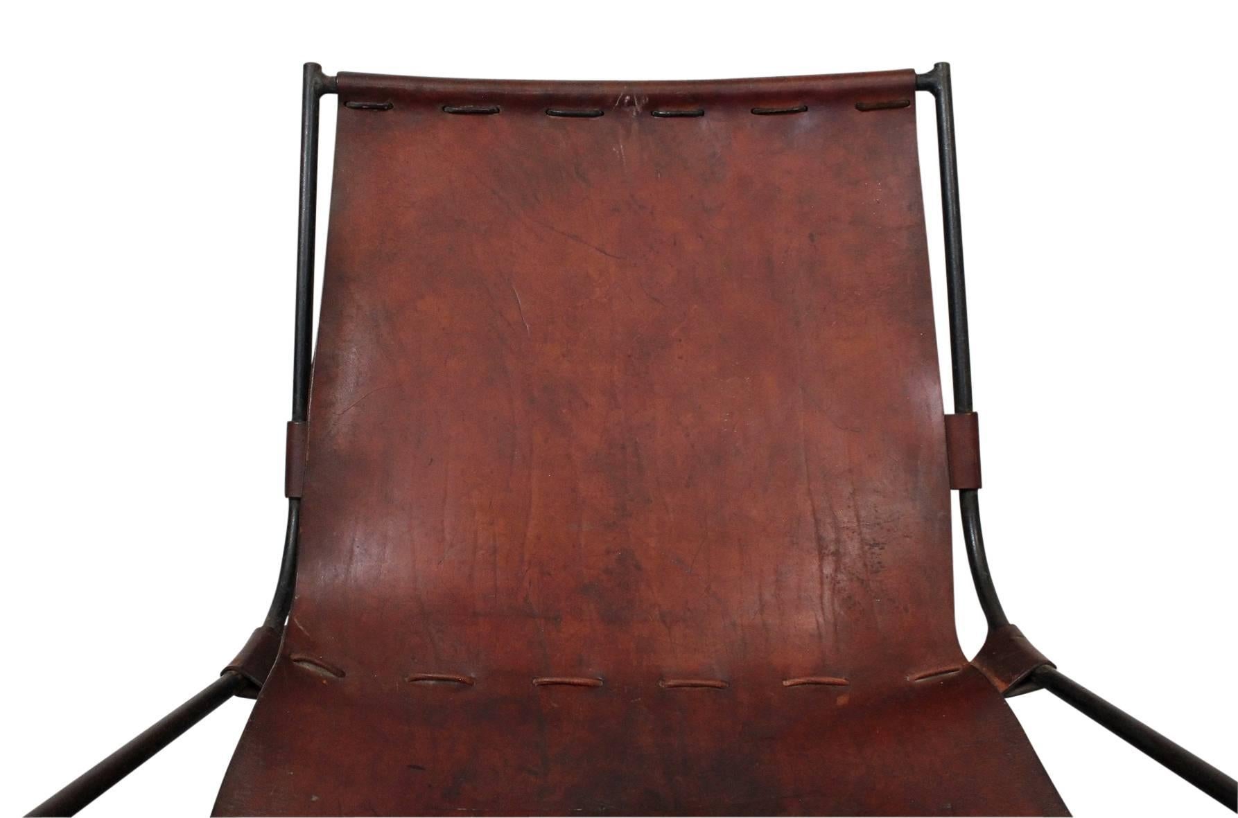 Steel Gordon Keeler Leather and Iron Sling Chair
