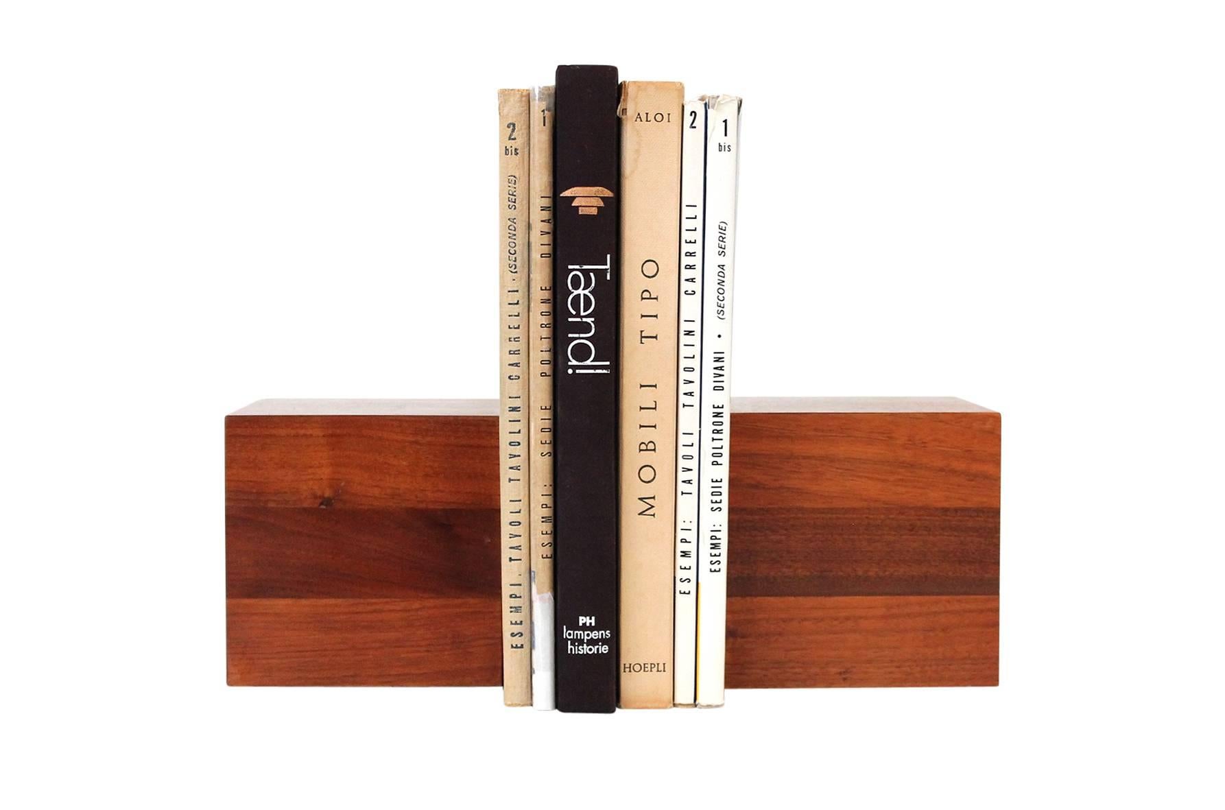 Sculptural solid walnut bookends designed by Jane and Gordon Martz for Marshall Studios. Bookends have good scale and will accommodate a range of book display options.