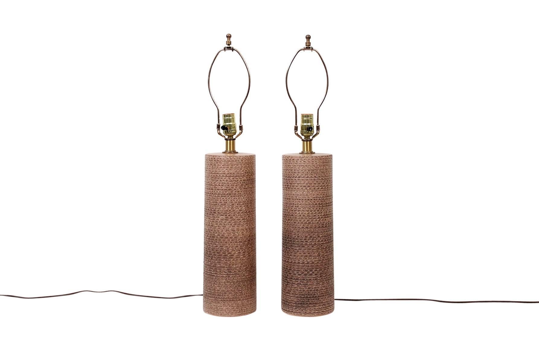 Mid-Century Modern Pair of Studded Pottery Table Lamps by Design Technics