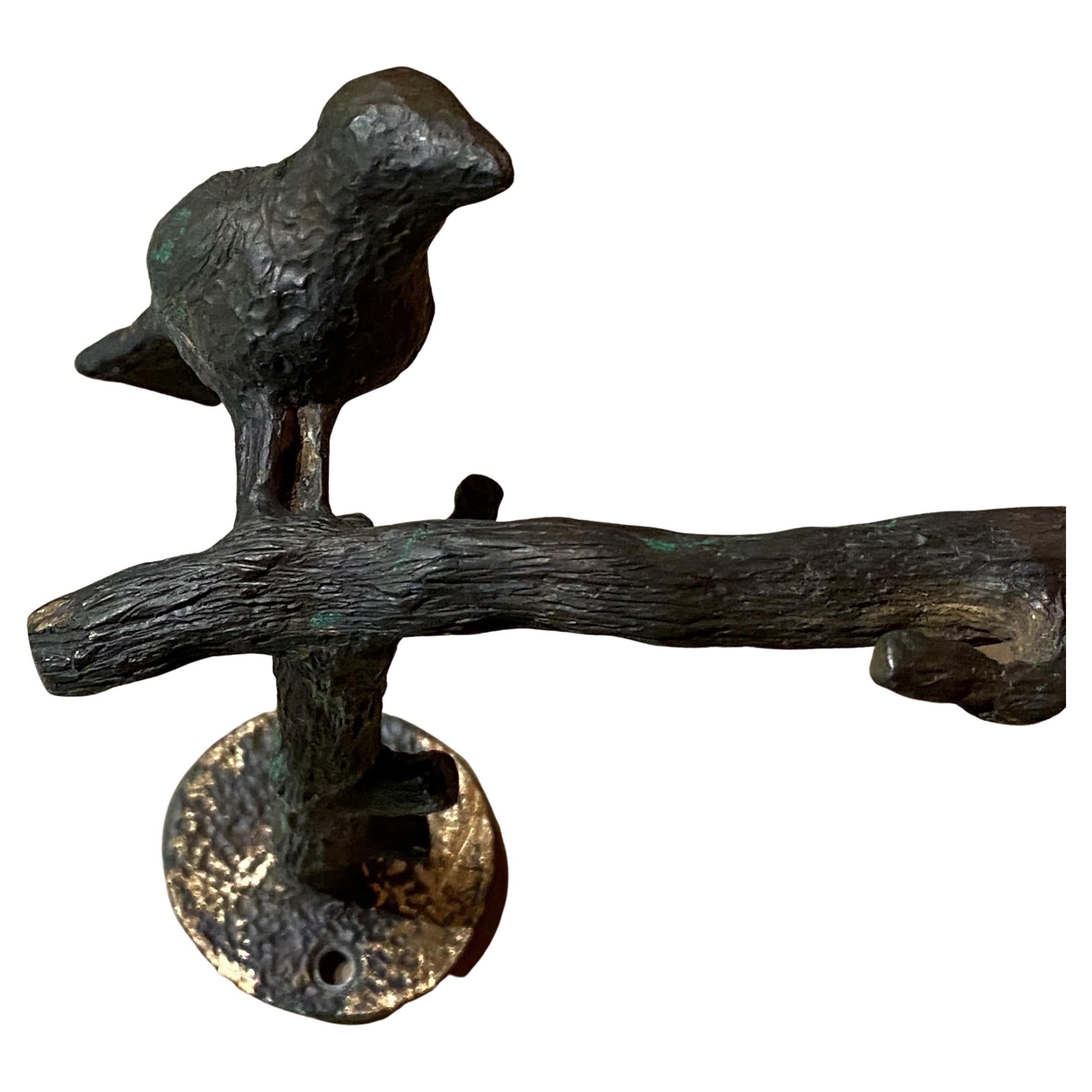 Giacometti Style Naturalistic Patinated Bronze Wall Sculptures with Birds, Pair