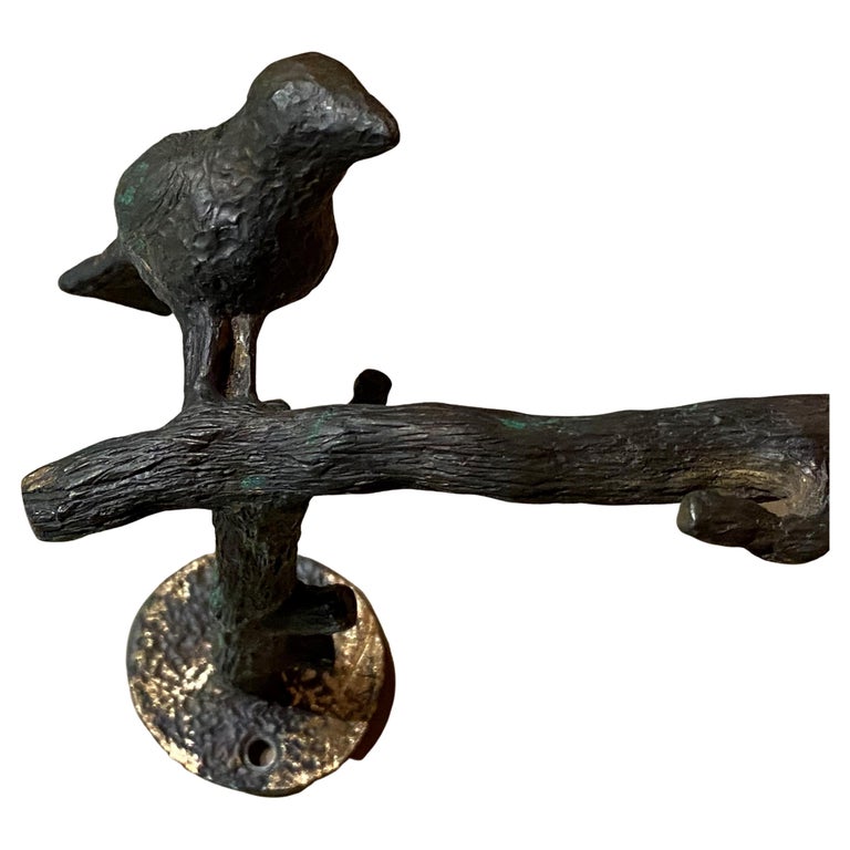 Giacometti Style Naturalistic Patinated Bronze Wall Sculptures with Birds, Pair For Sale