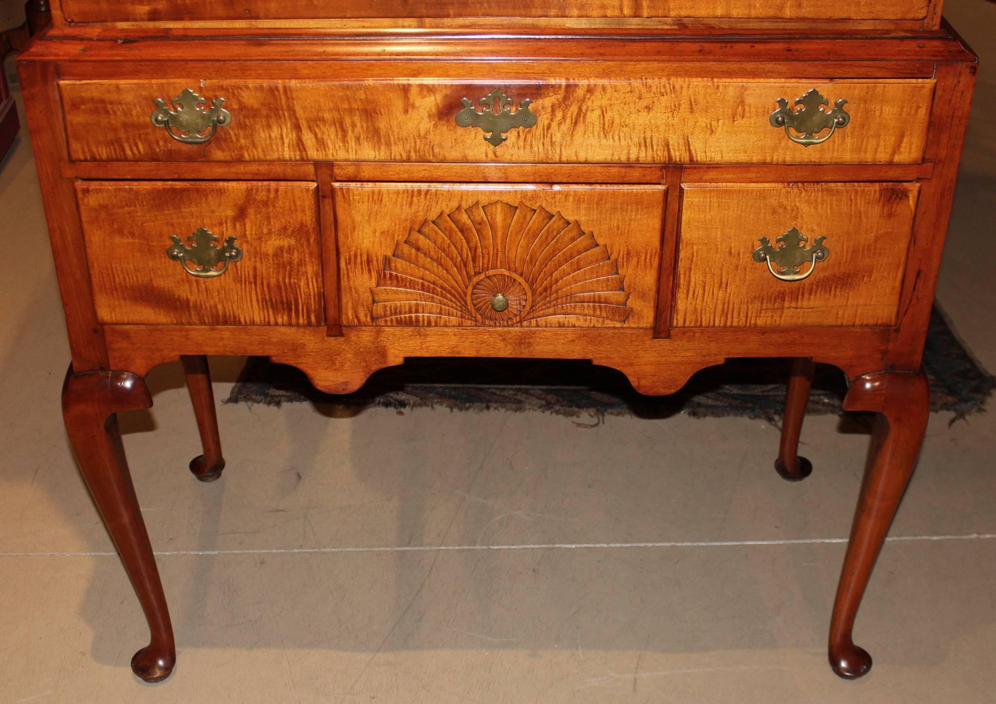18th Century Tiger Maple Highboy or High Chest Attributed to Moses Hazen, circa 1785-1805