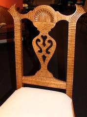 Pair of Exceptional Donald Dunlap Tiger Maple Carved Side Chairs