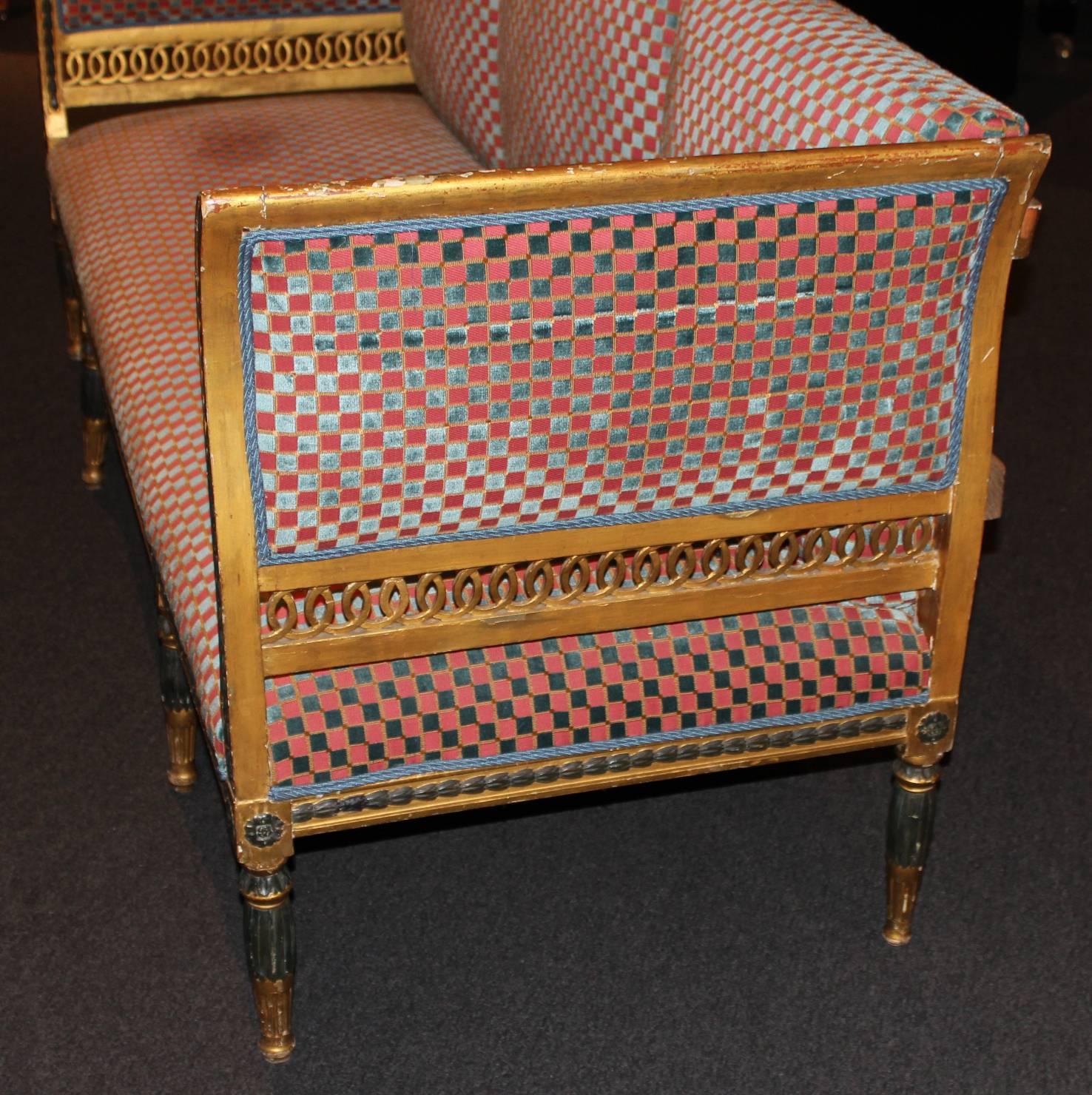 19th Century Gustavian Period Neoclassical Giltwood and Polychrome Sofa, circa 1800, Sweden